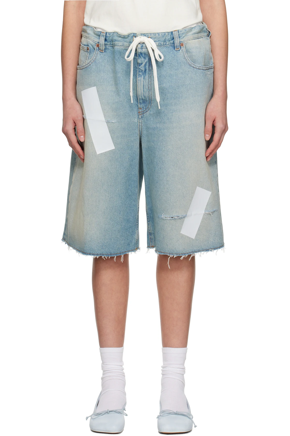 Blue Taped Denim Shorts