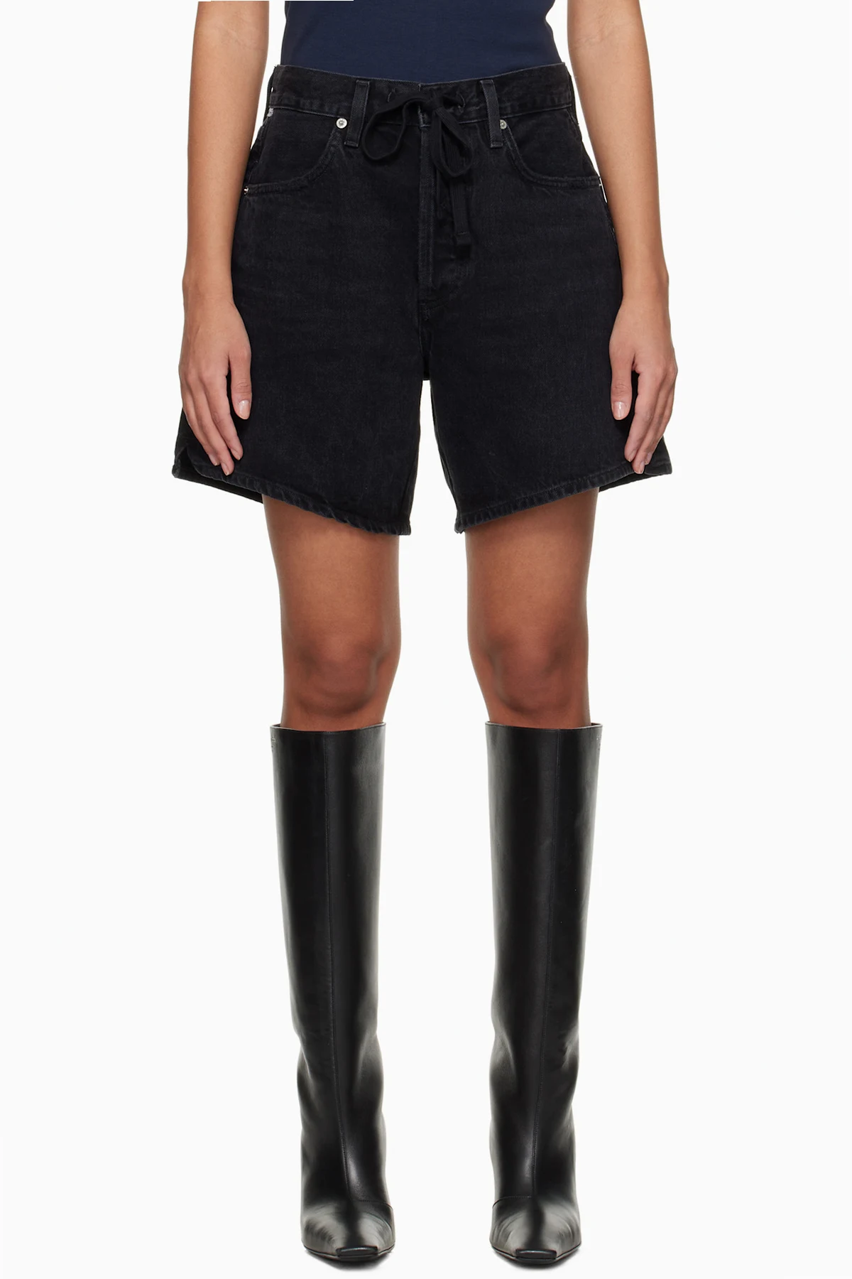 Black Brynn Drawstring Denim Shorts