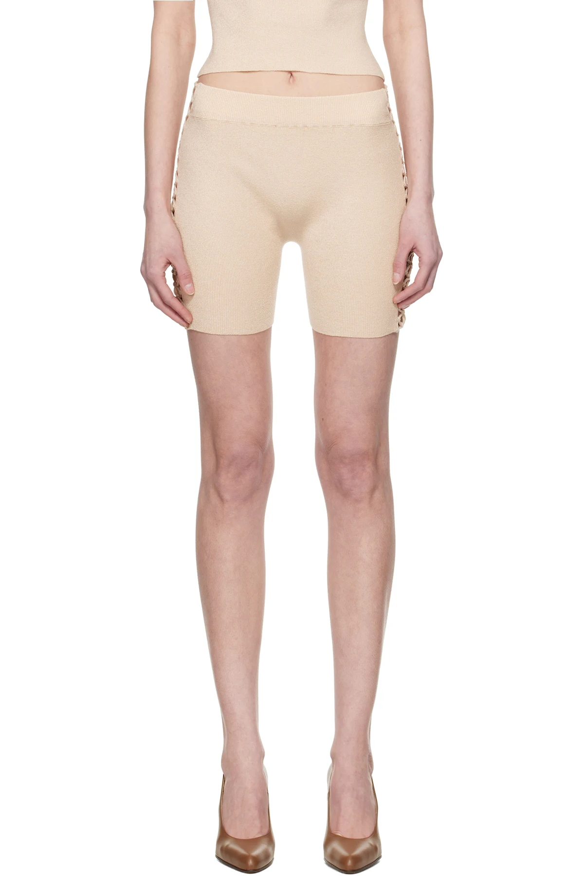 SSENSE Exclusive Beige Ribbed High Waist Shorts