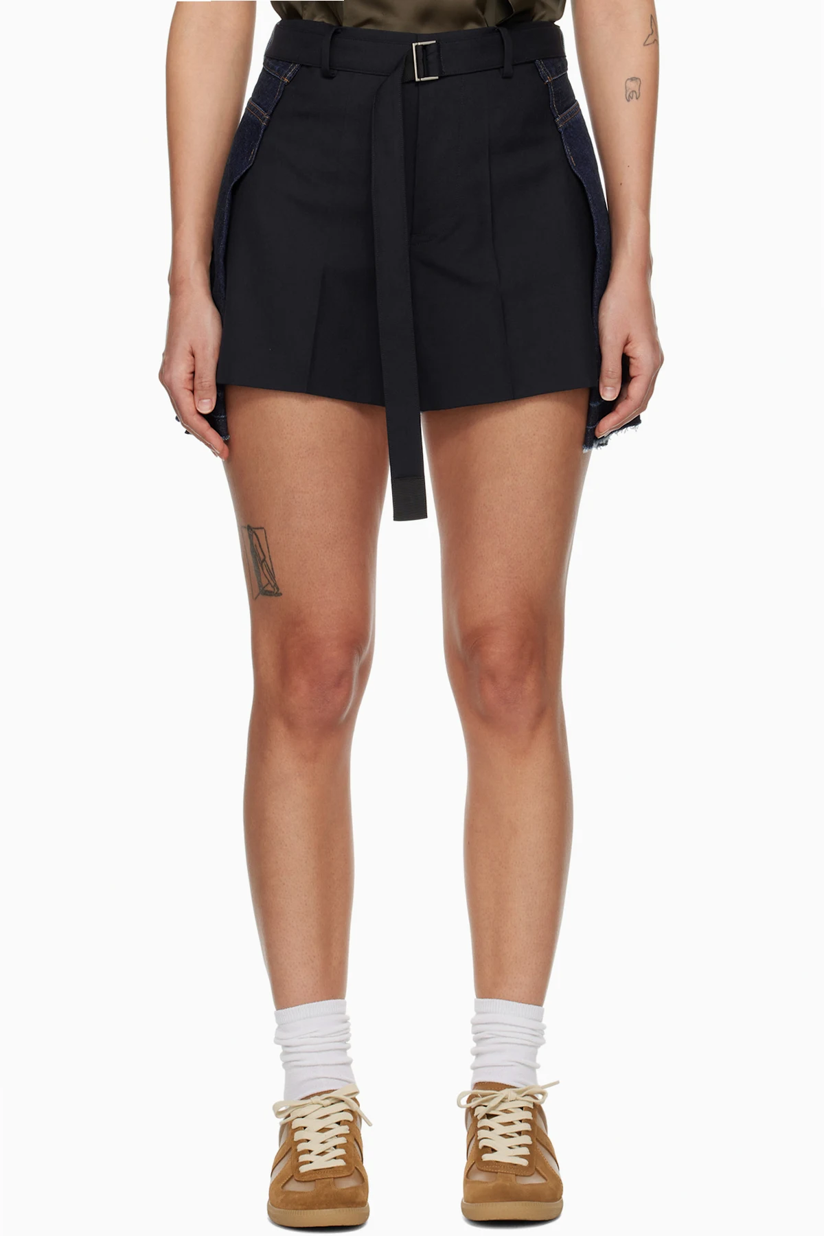 Navy & Blue Paneled Denim Shorts