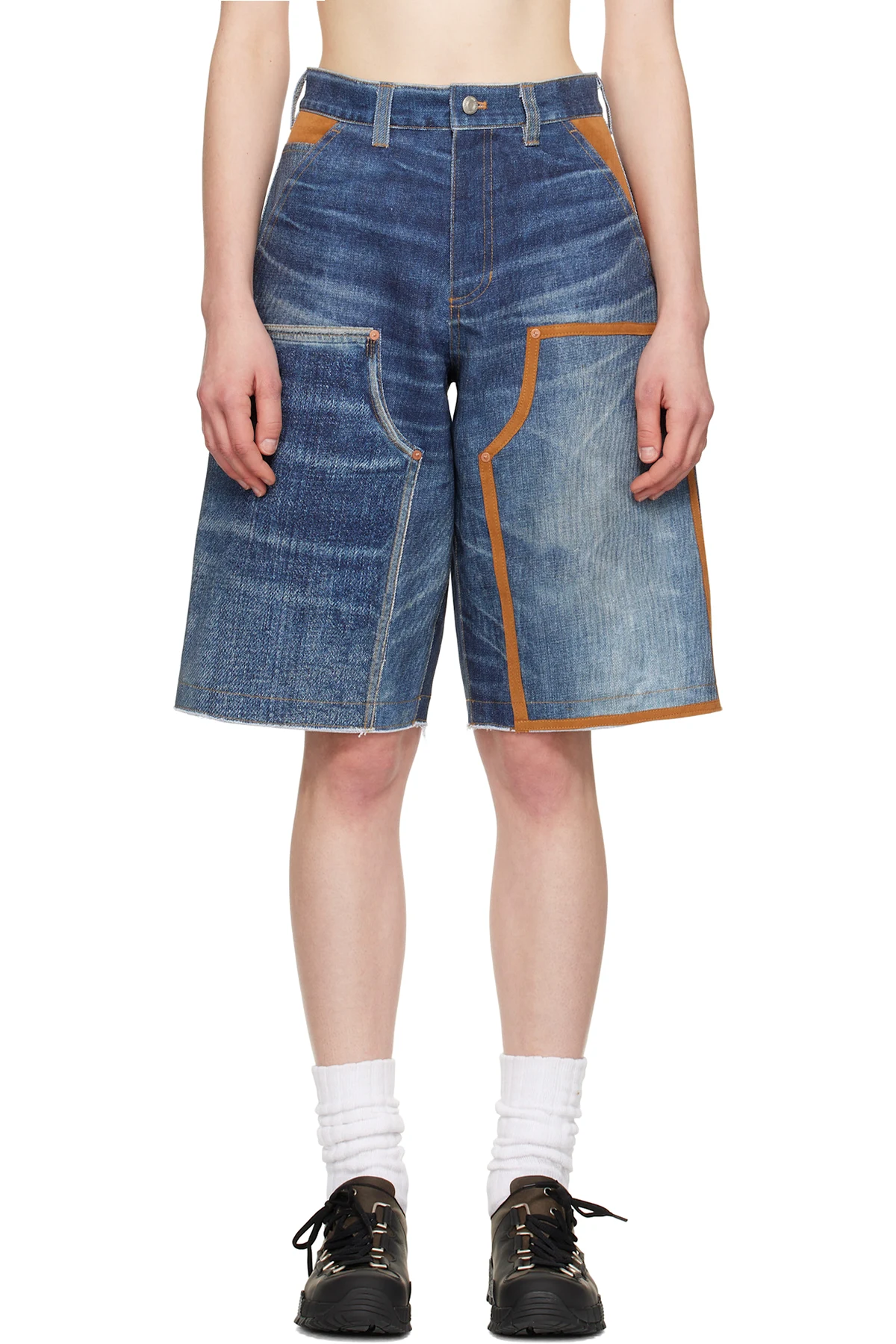 Blue Trompe L'oeil Double-Knee Denim Shorts