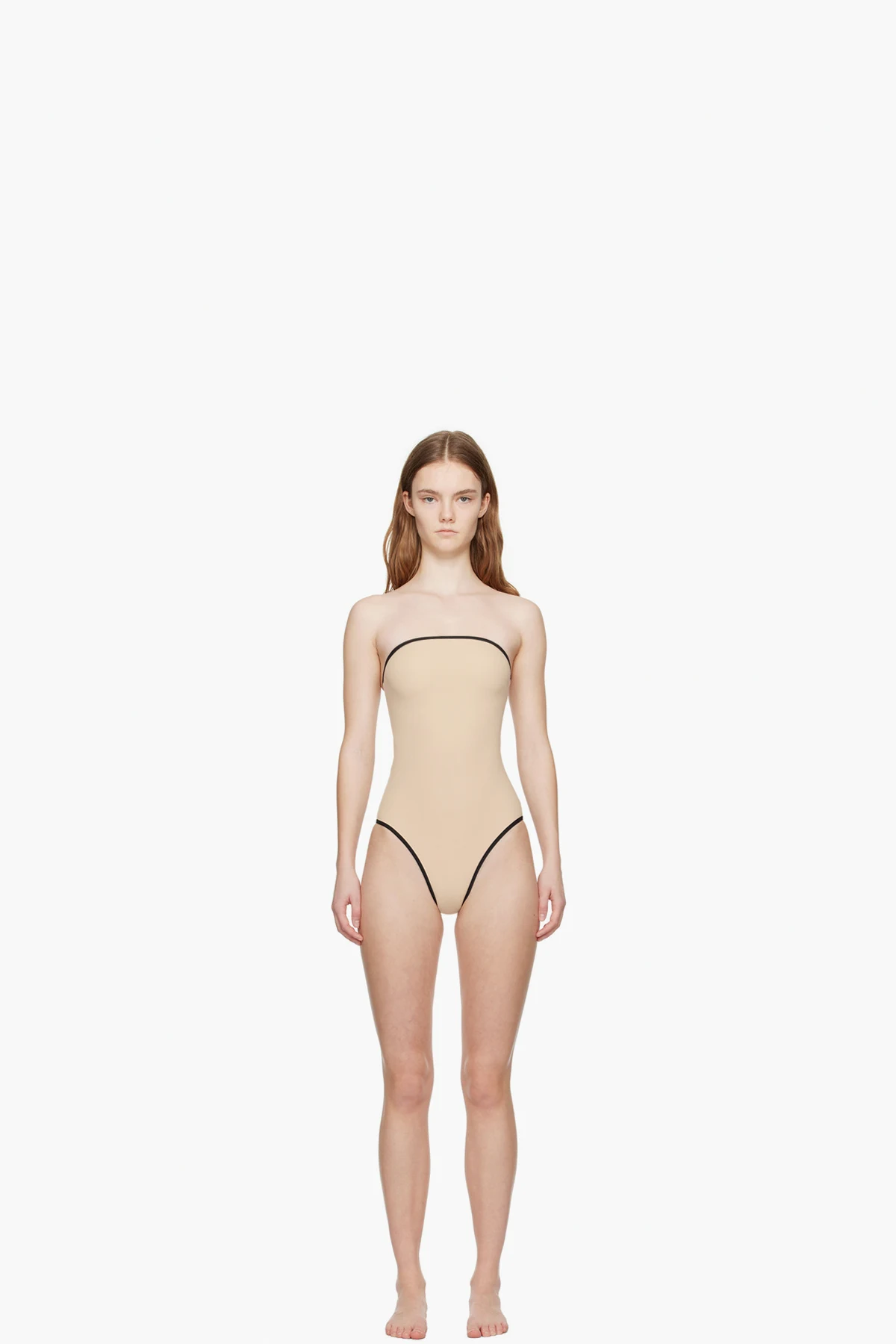 Beige Stripe Edge Swimsuit