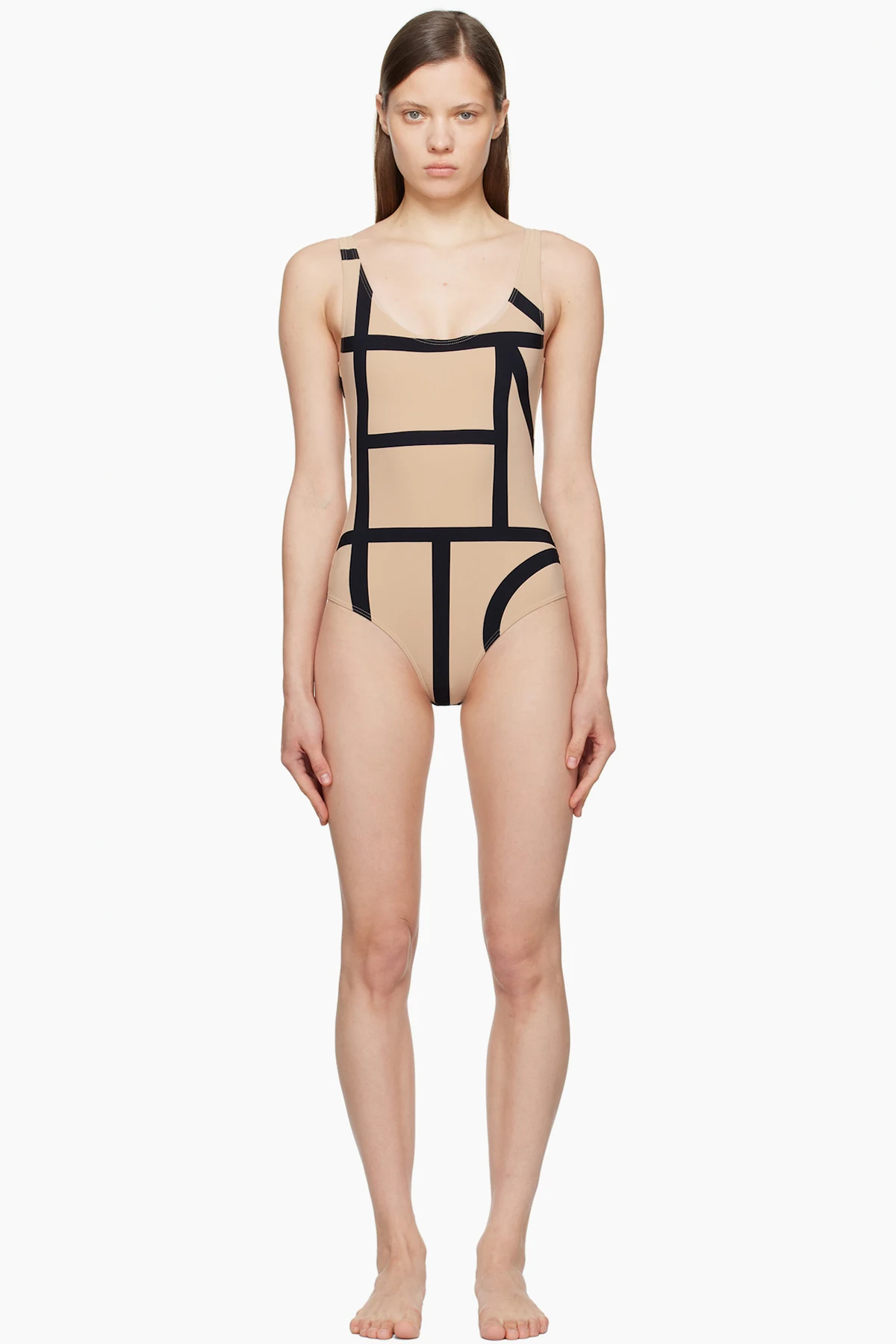 Beige & Black Monogram Swimsuit