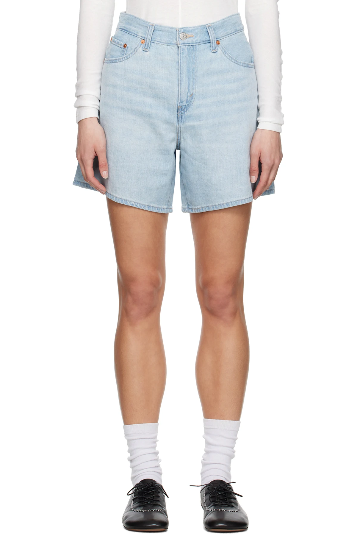 Blue High Rise Baggy Linen+ Lightweight Denim Shorts