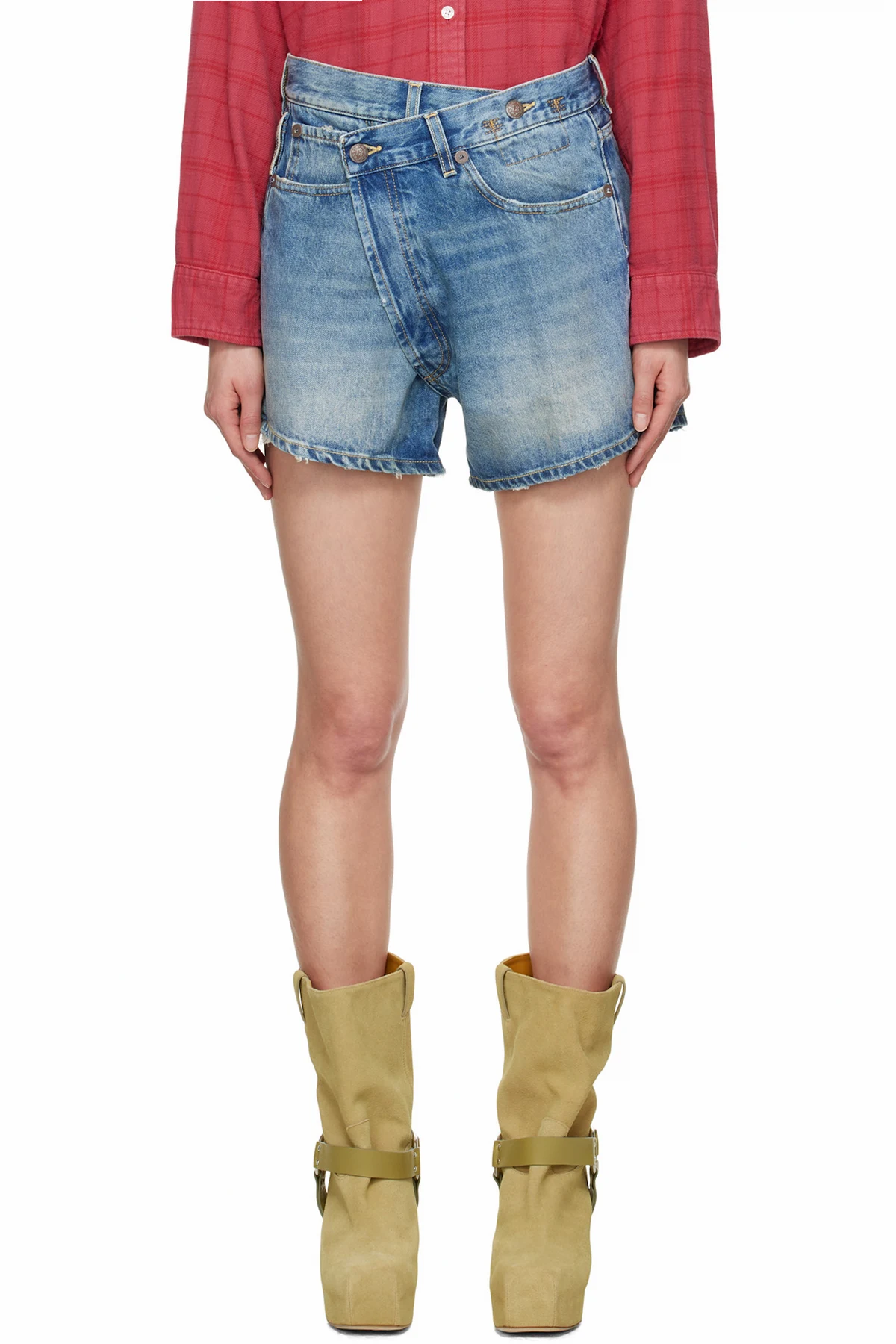 Blue Loose Crossover Denim Shorts