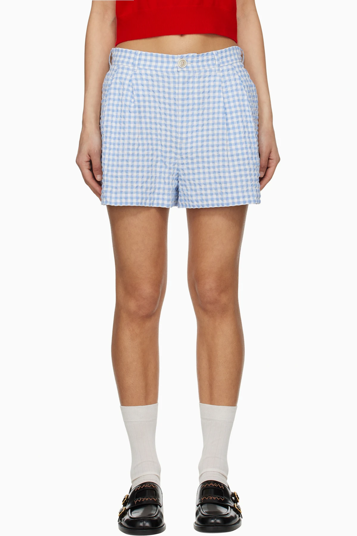 Blue & White Checked Seersucker Shorts