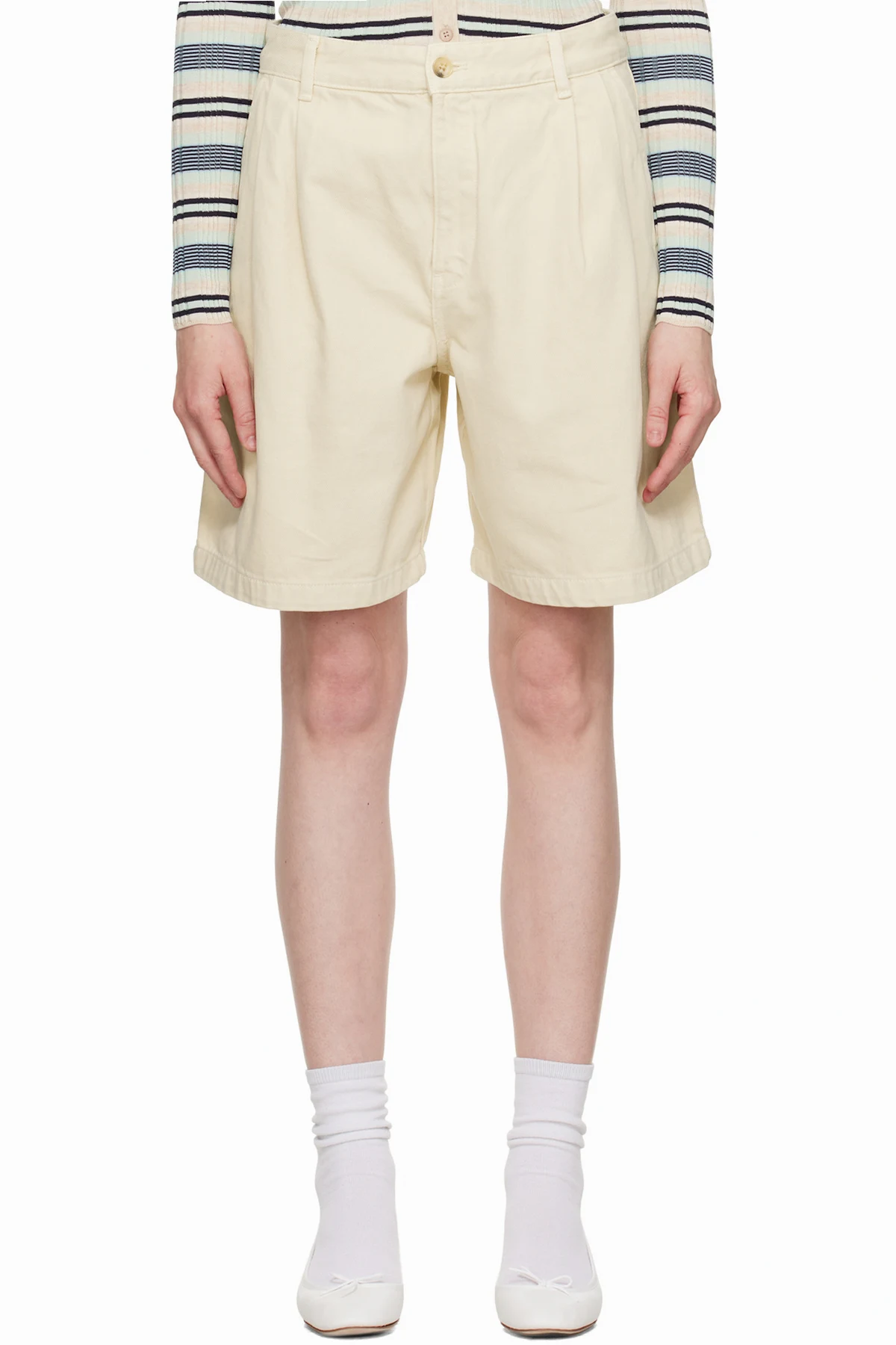 Off-White Casual Pleated Bermuda Denim Shorts