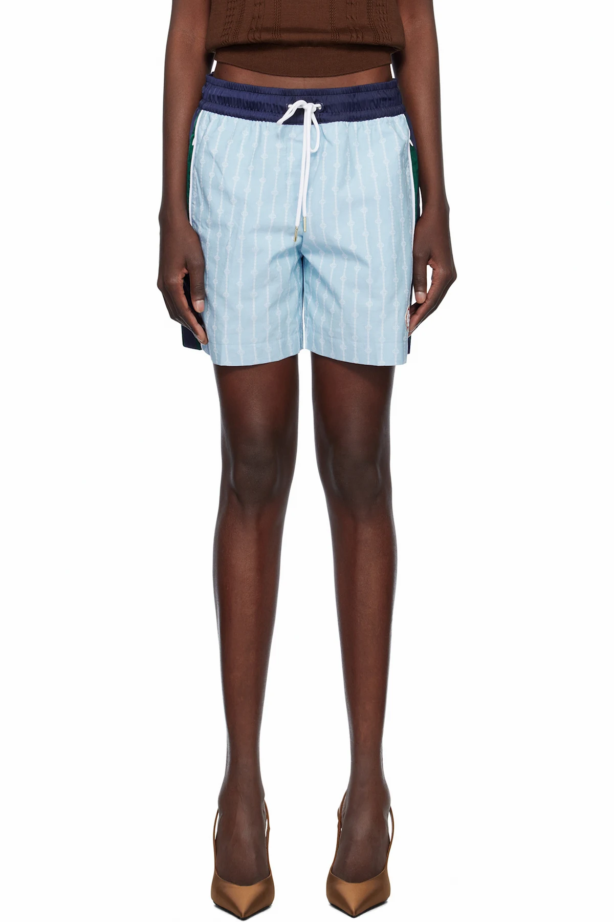 Blue Pinstripe Laurel Track Shorts