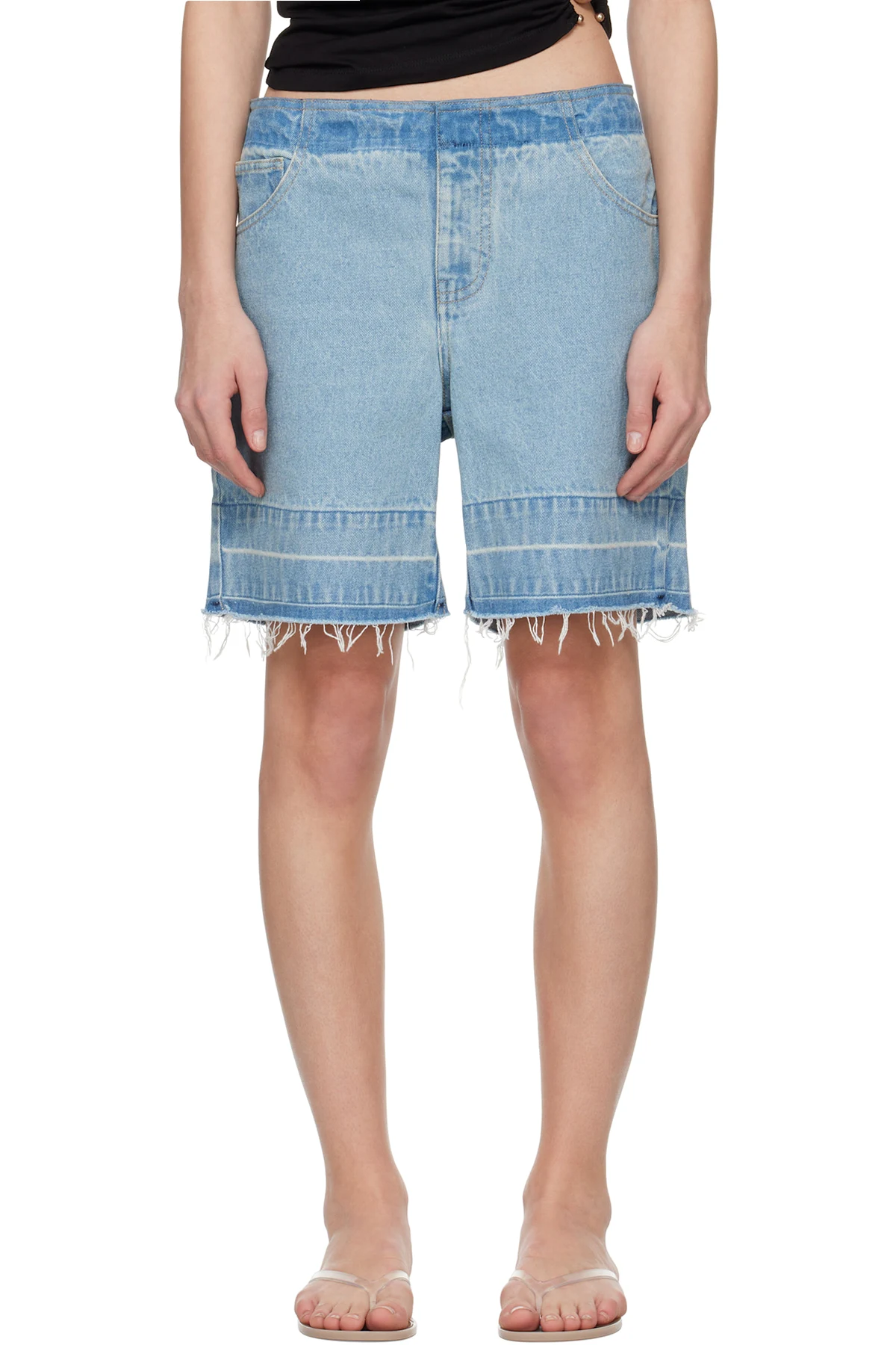 Blue Deconstruct Denim Shorts