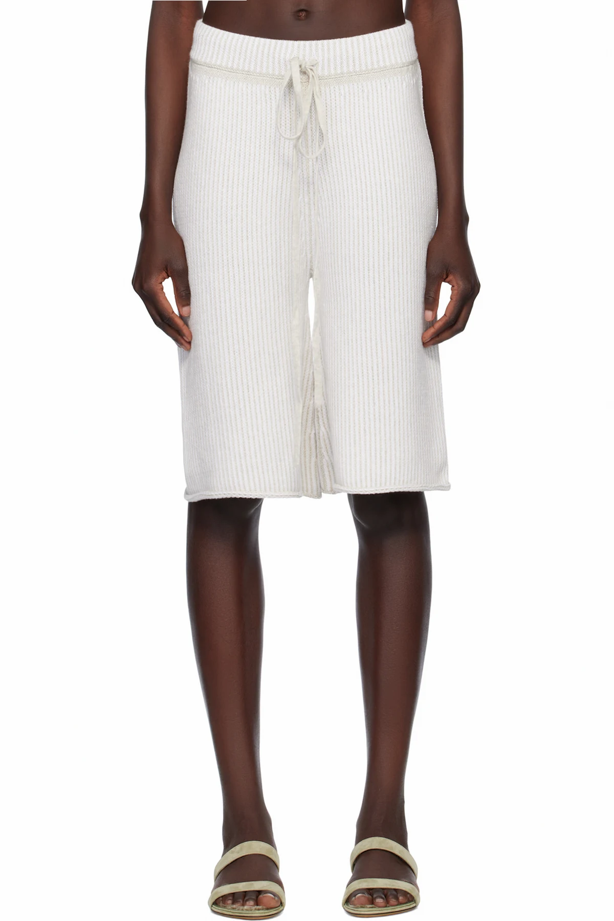 Beige & White Linea Shorts