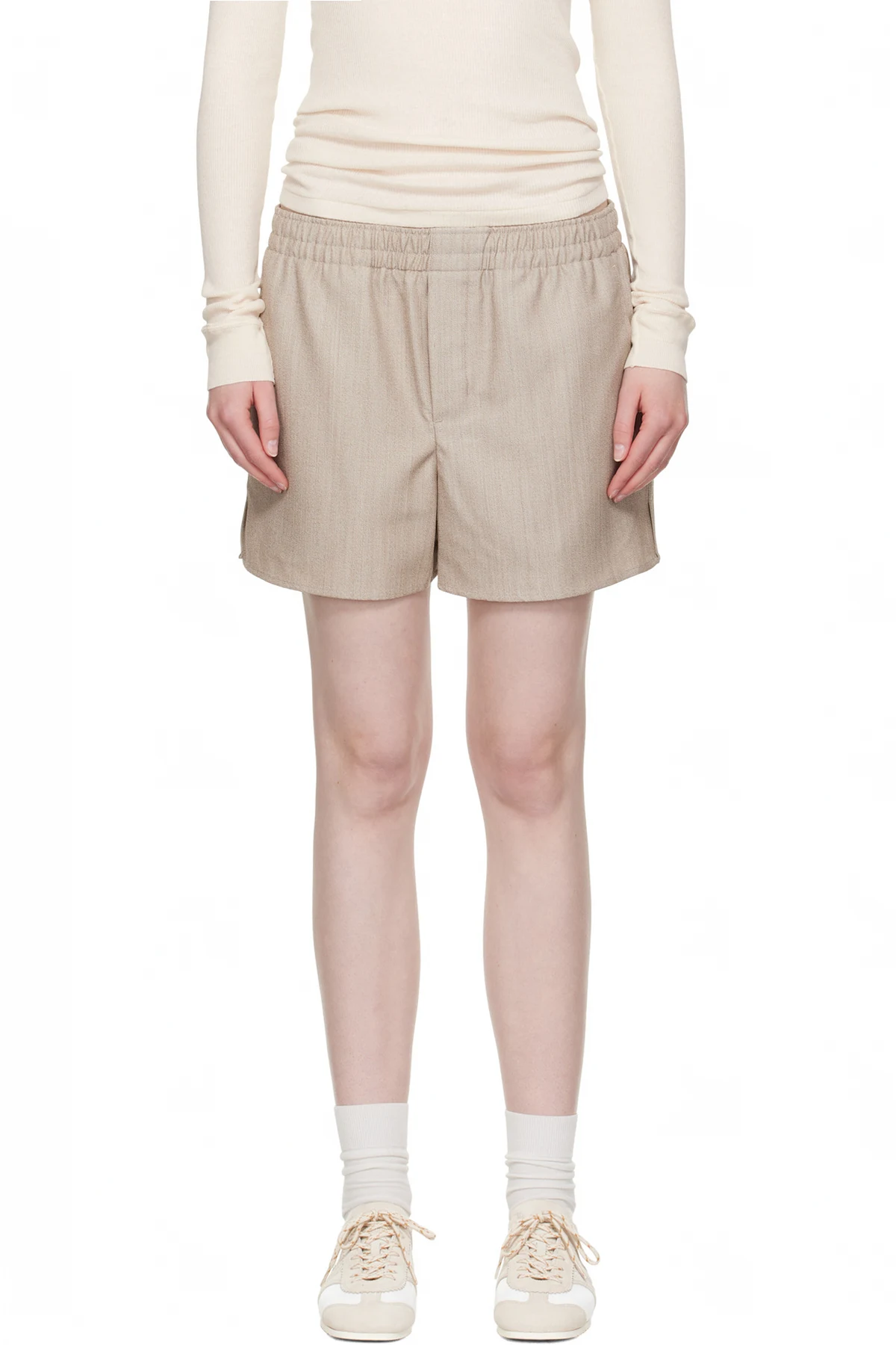 Beige Wool Elasticated Shorts