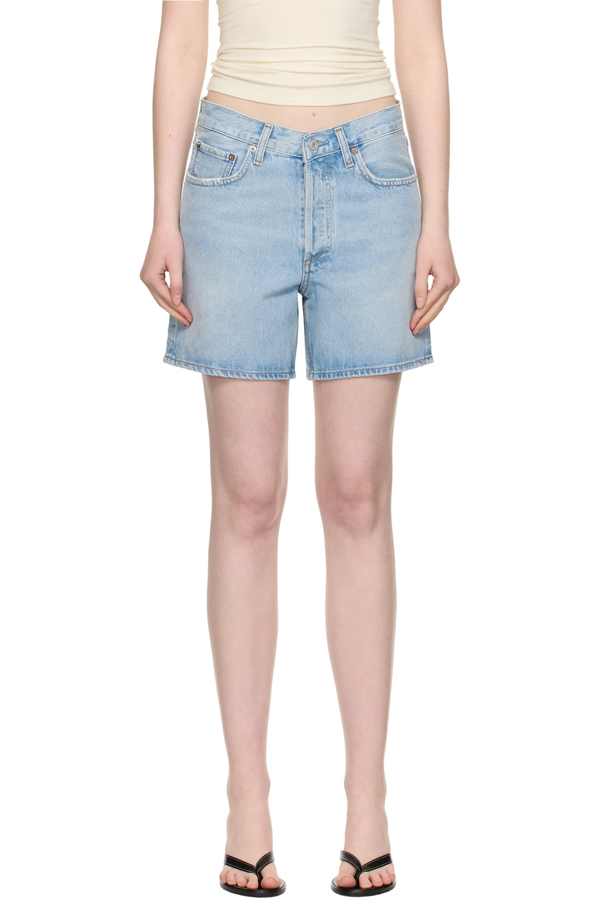 Blue V-Waist Denim Shorts