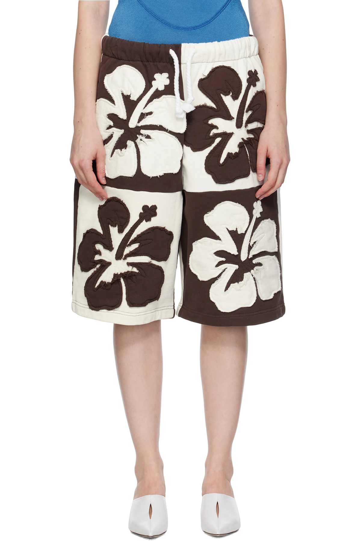 Brown & Off-White Flower Shorts