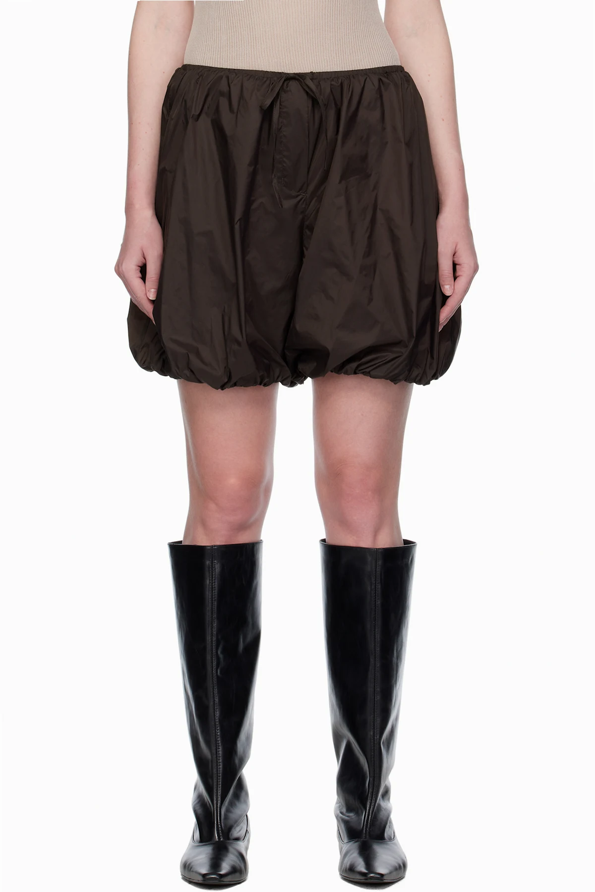 Brown Nylon Volume Shorts