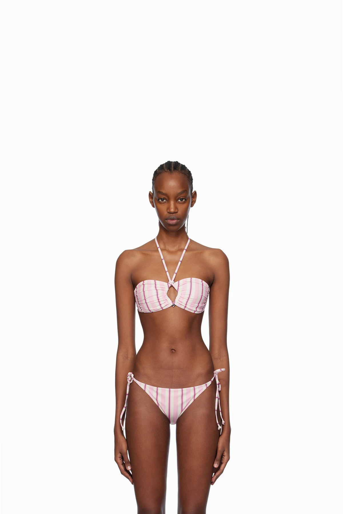 White & Pink Striped Bikini Top