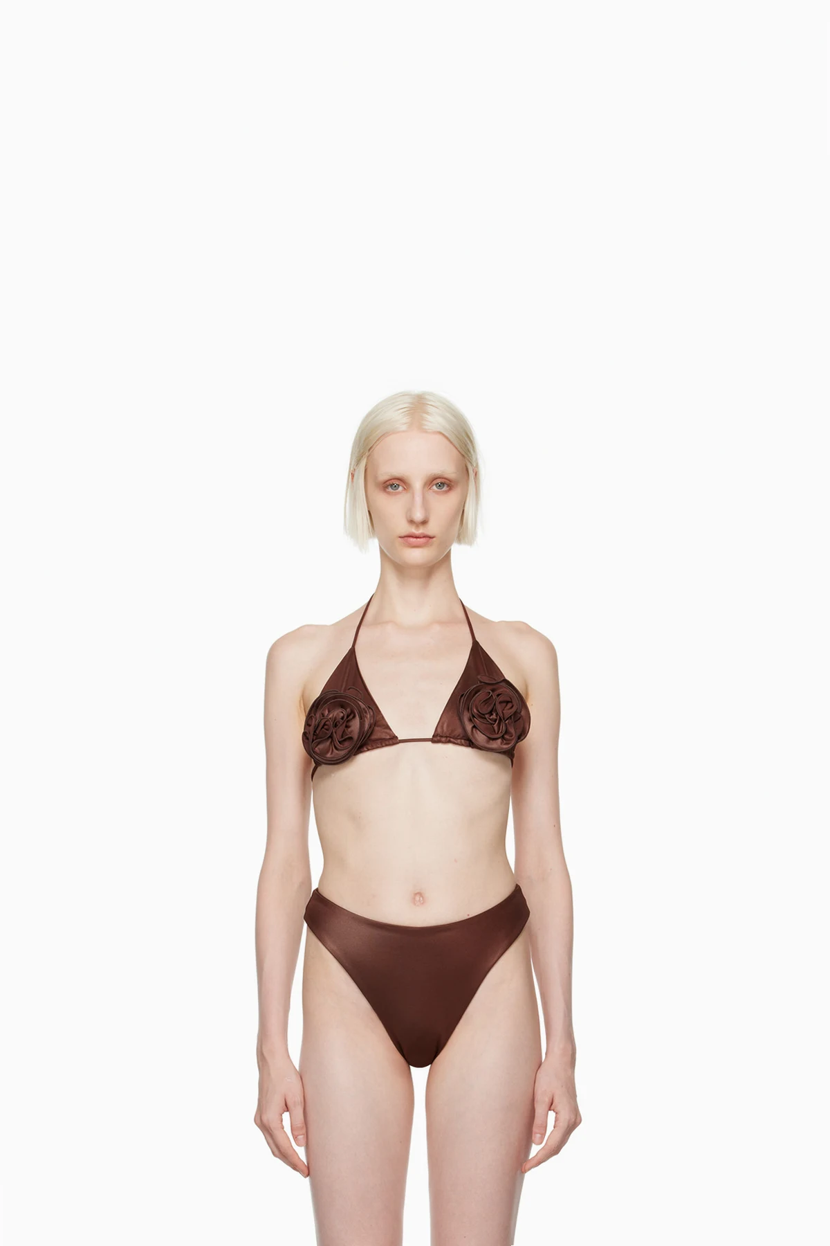 Brown Floral Bikini Top