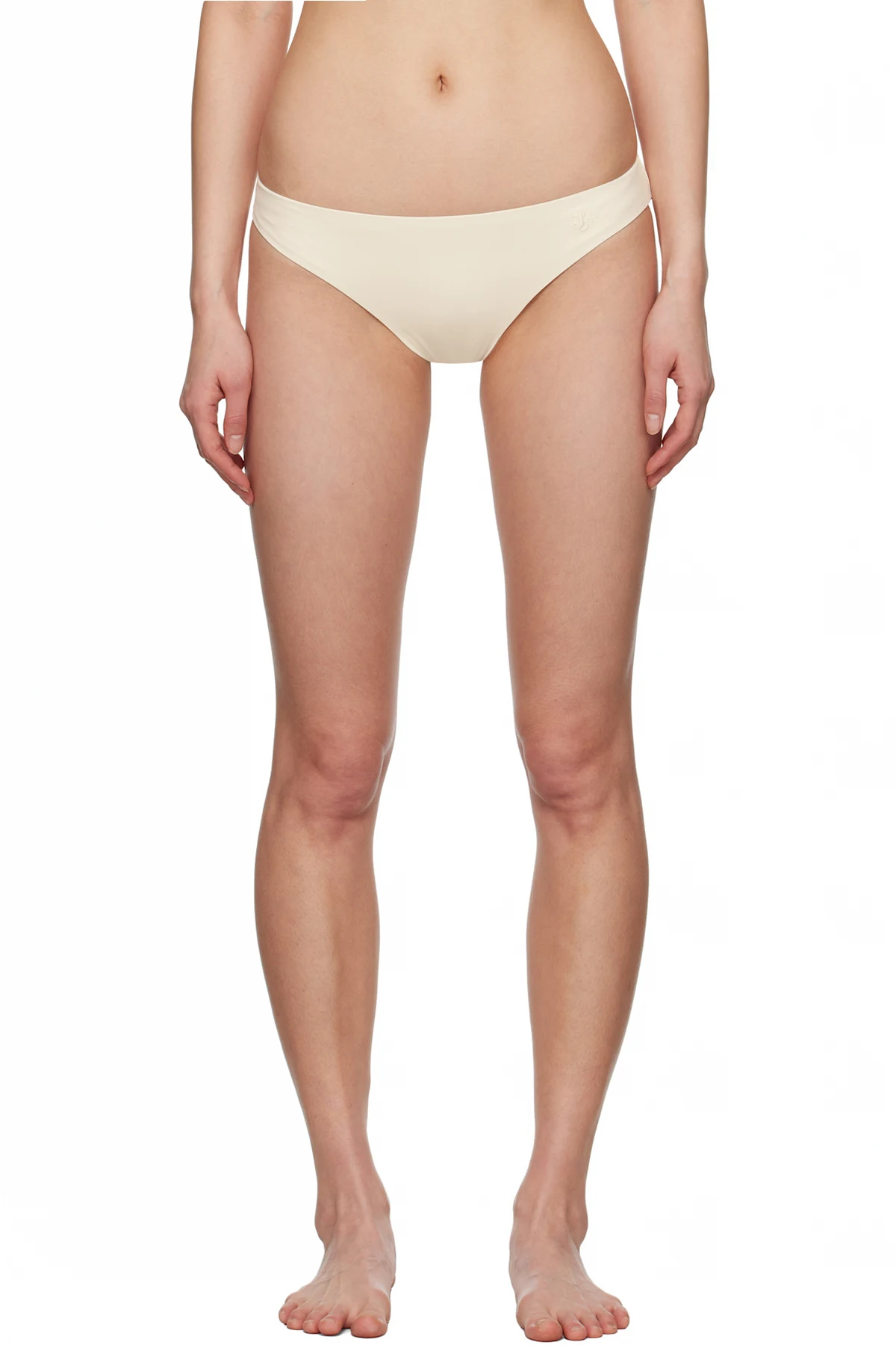 Beige Embroidered Logo Bikini Bottom