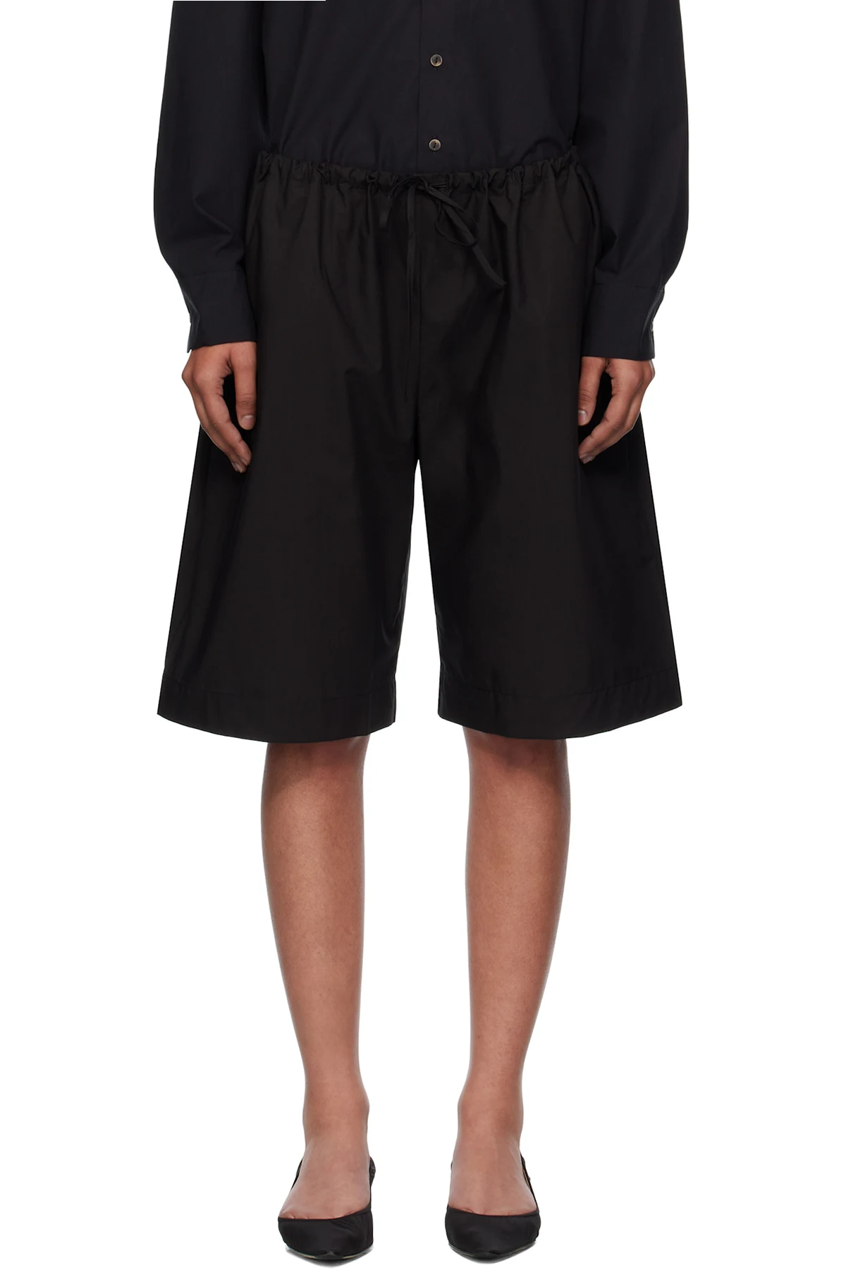 Black Cotton Poplin Oversized Shorts