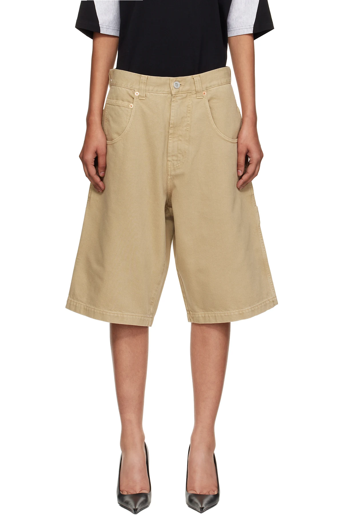 Beige Hip-Hop Denim Shorts