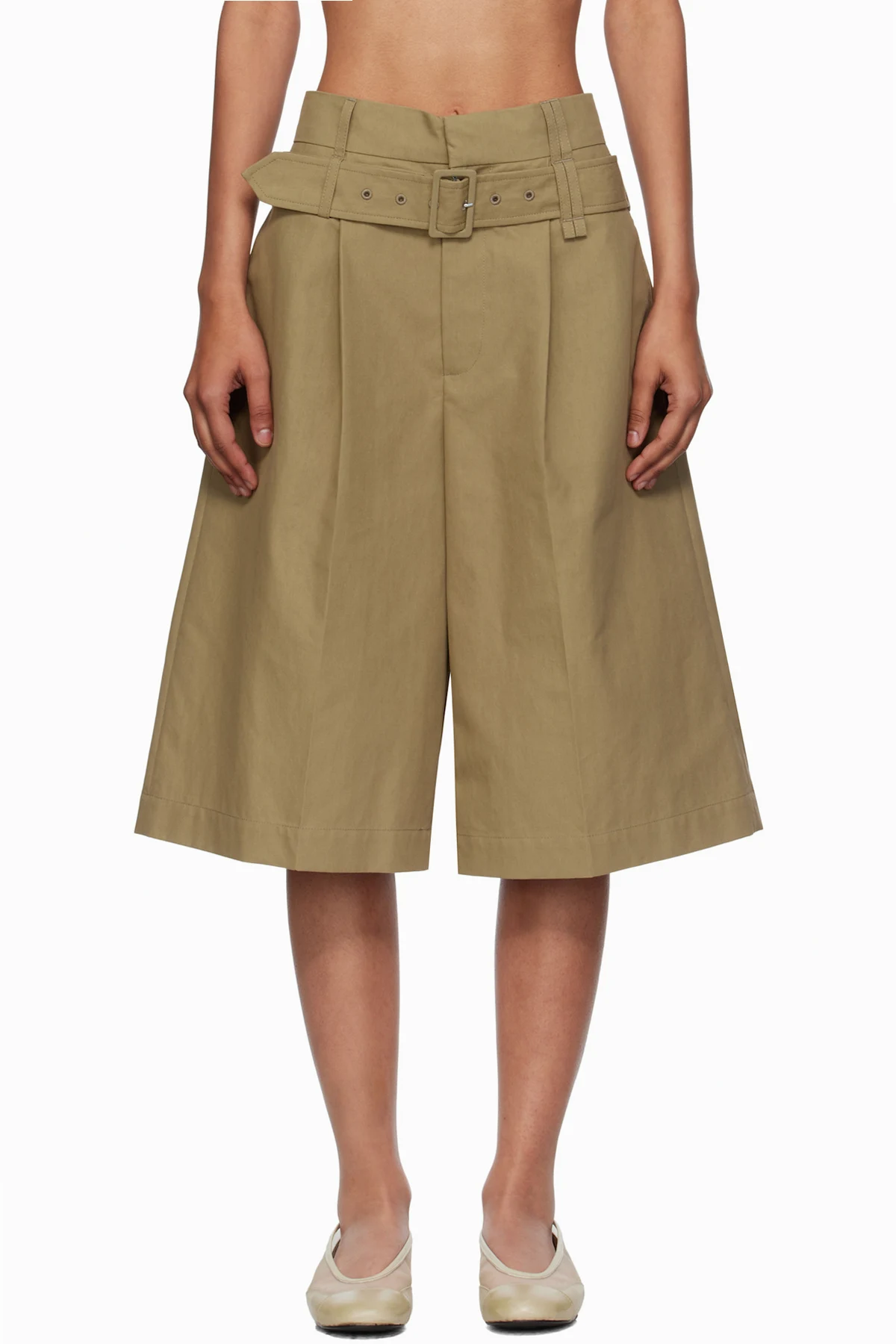 Beige Wide Leg Multi Belt Loop Shorts