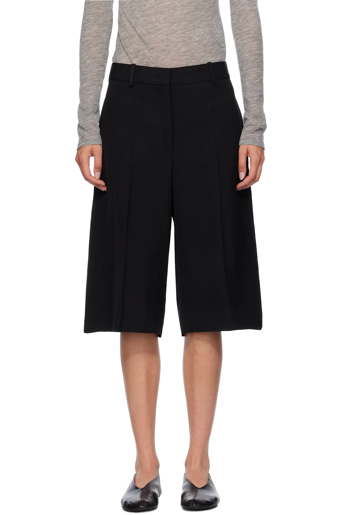 Black Viscose Silk Blend Straight Shorts