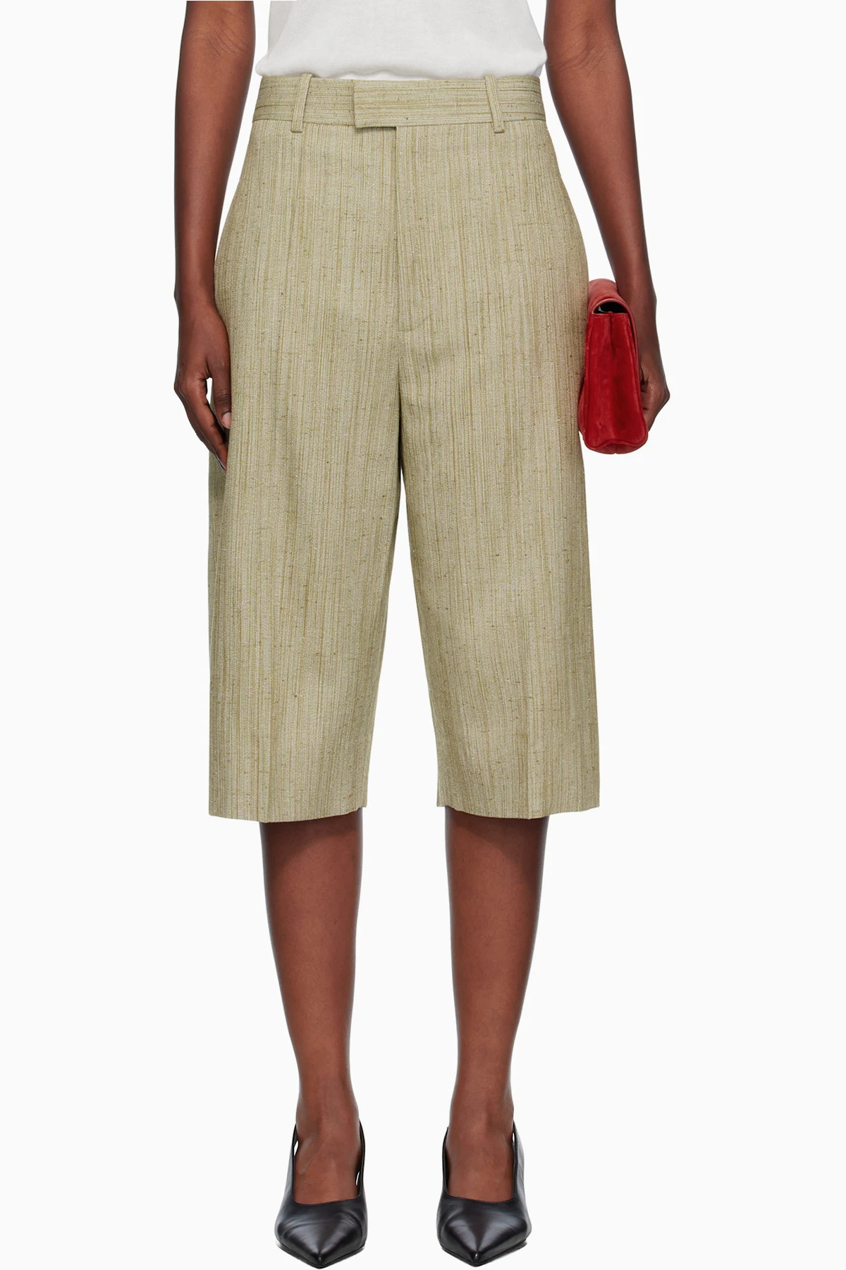 Khaki Viscose Silk Culotte Shorts