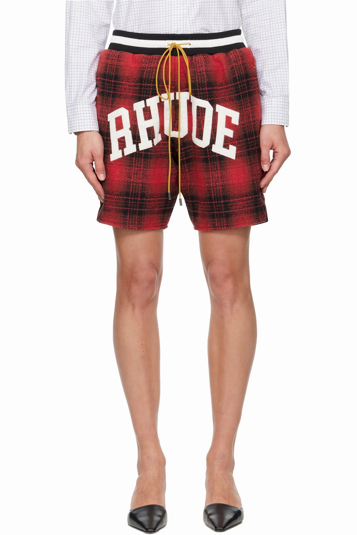Red & Black Flannel 'Rhude' Collegiate Court Logo Shorts