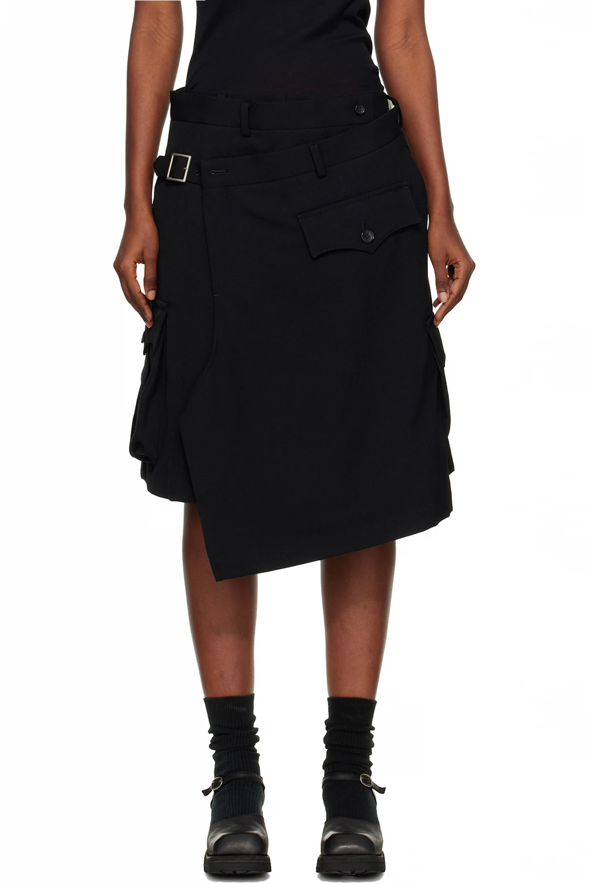 Black Wool Thick Gabardine Shorts