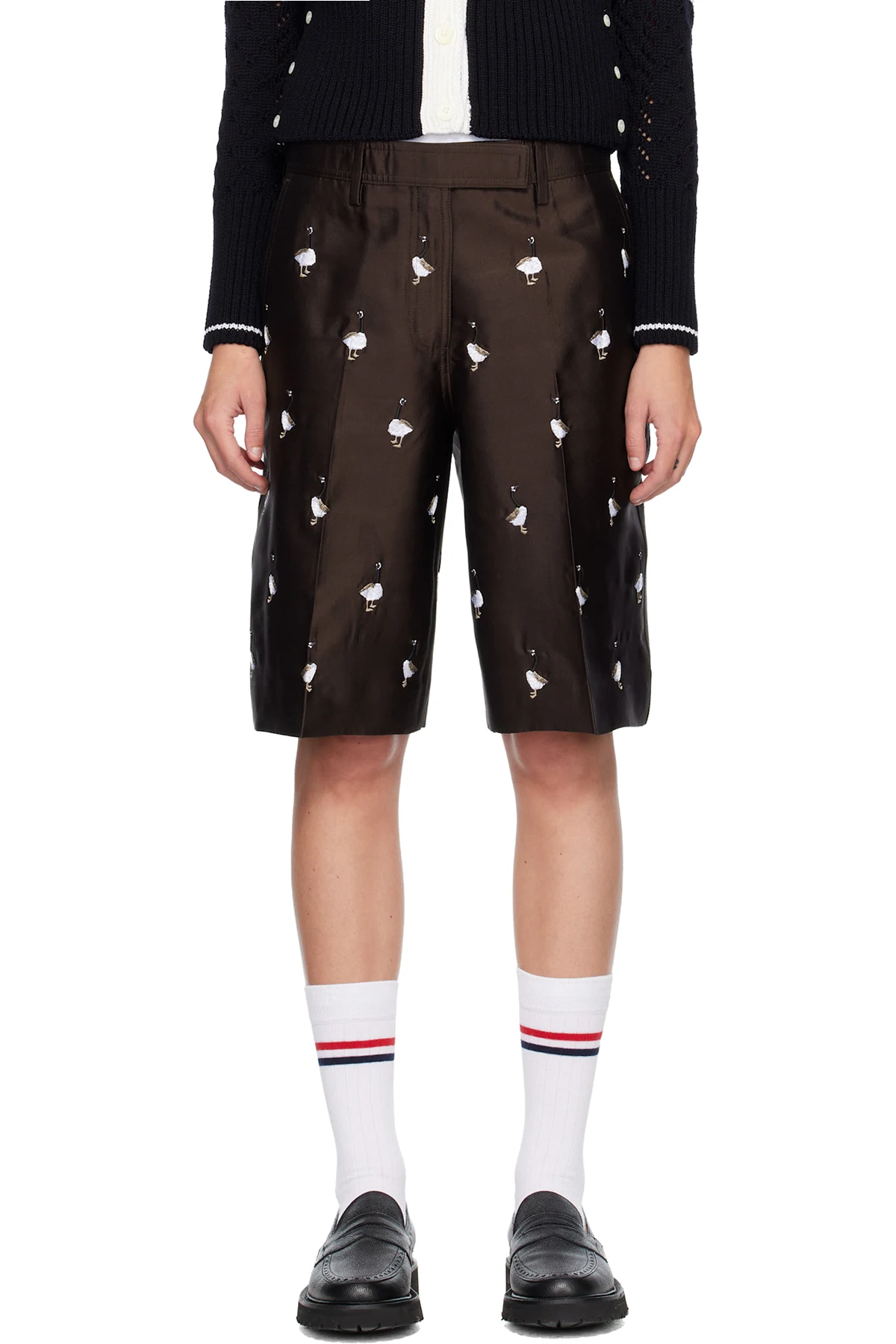 Brown Silk Goose Wide Leg Shorts