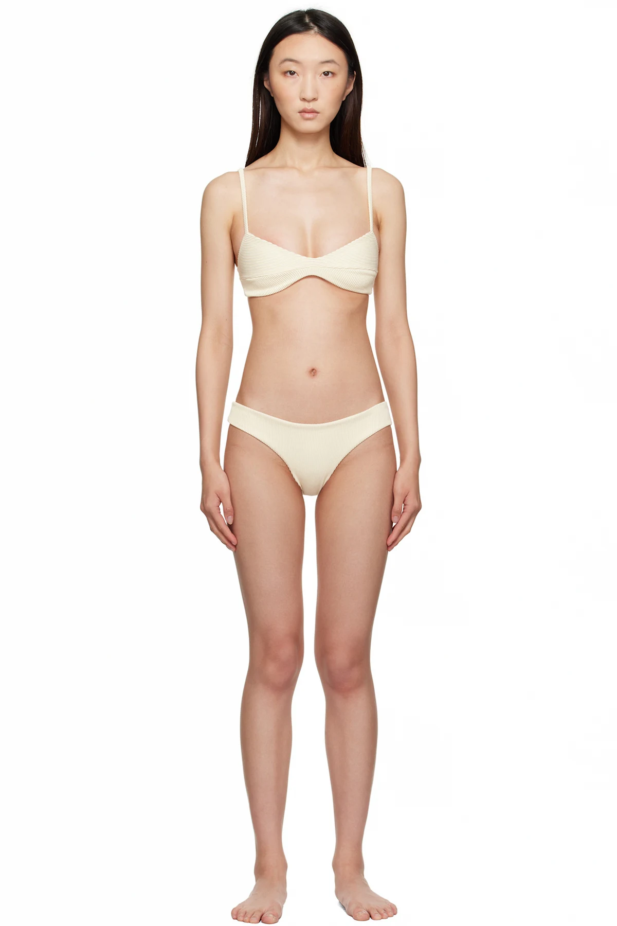 Off-White Adjustable Ribbed Monica & Ribbed Basic Bikini