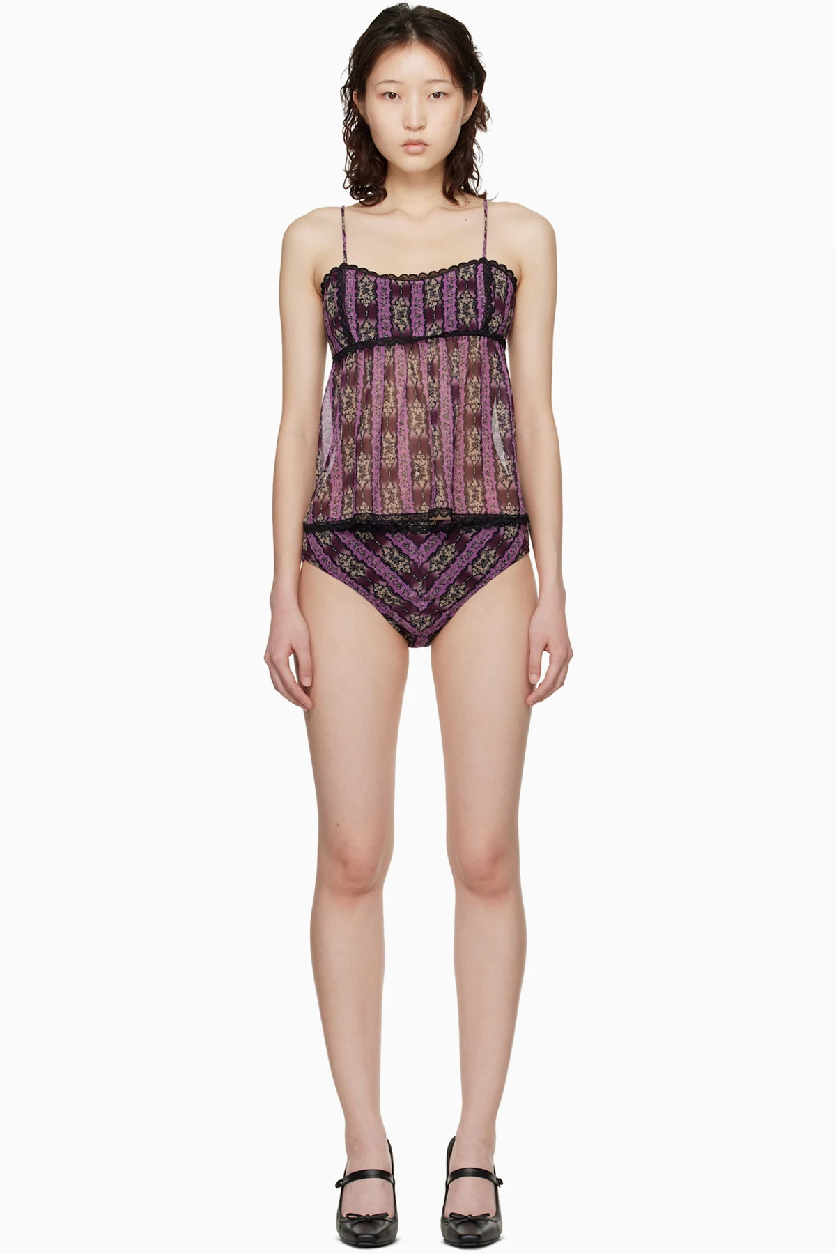 Purple Cameo Stripe Print Sun Suit Bikini