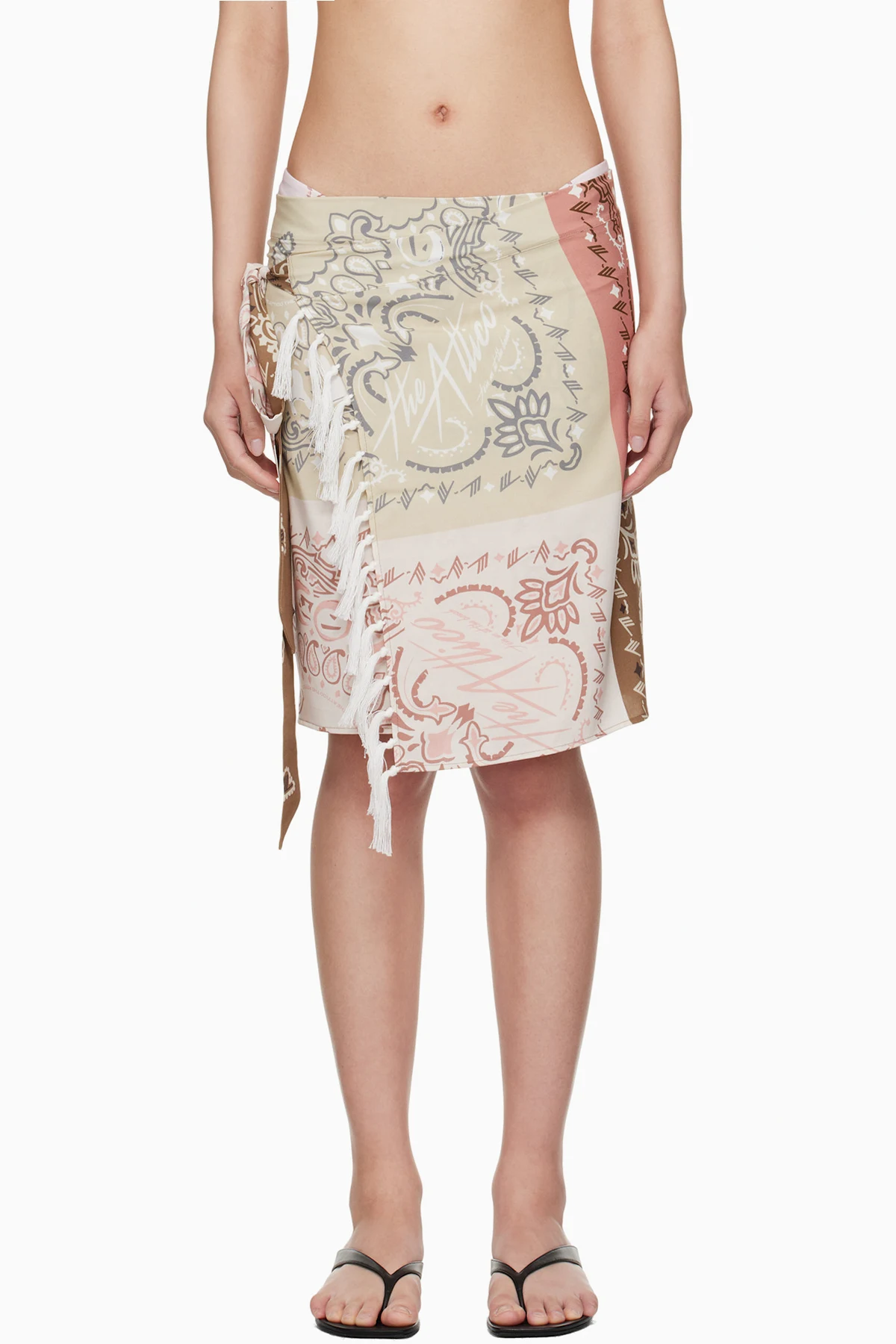 White & Brown Pareo Cover-up Skirt