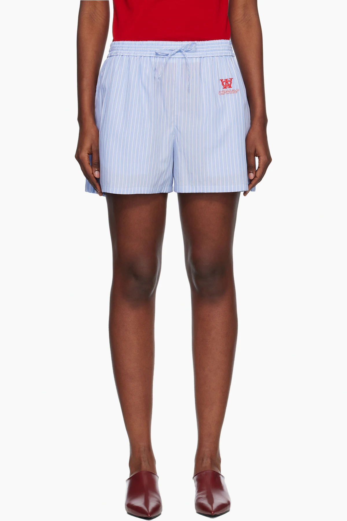 Blue Striped Poplin Shorts