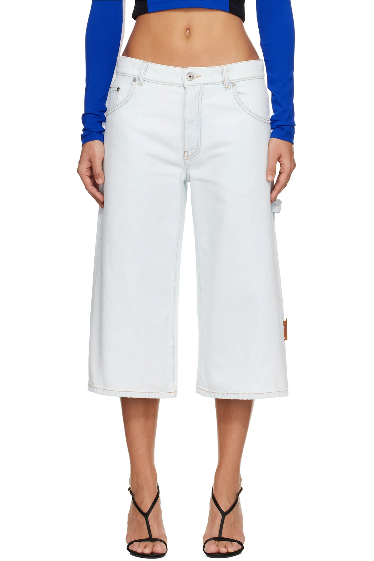 Blue Wide Crop Denim Shorts