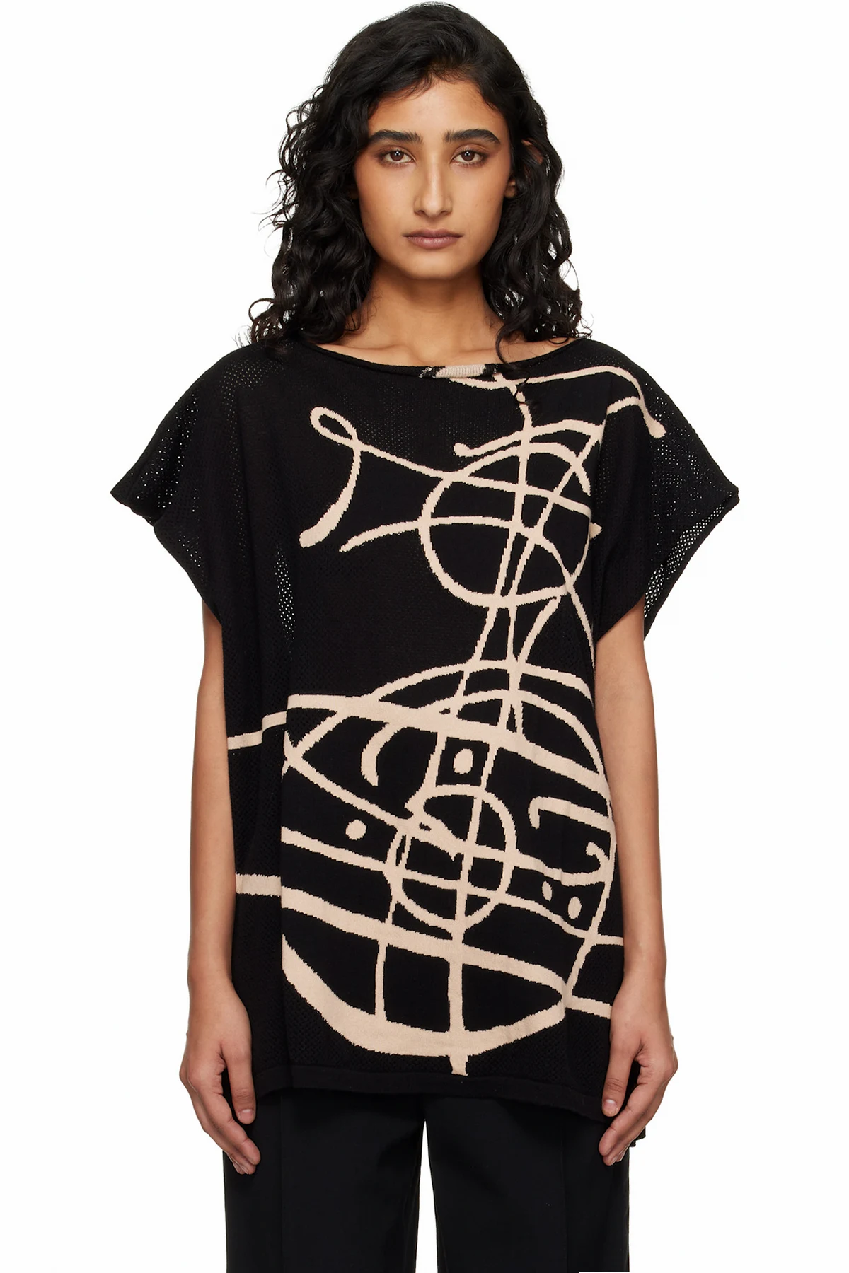Black Beach Top Graffiti Orb Cover-Up Top