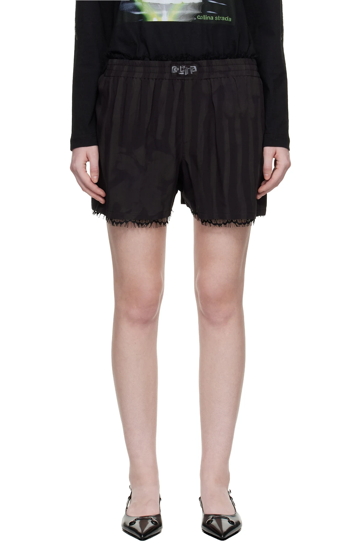 Black Wavy Flower Stripe Mini Odeon Boxer Shorts