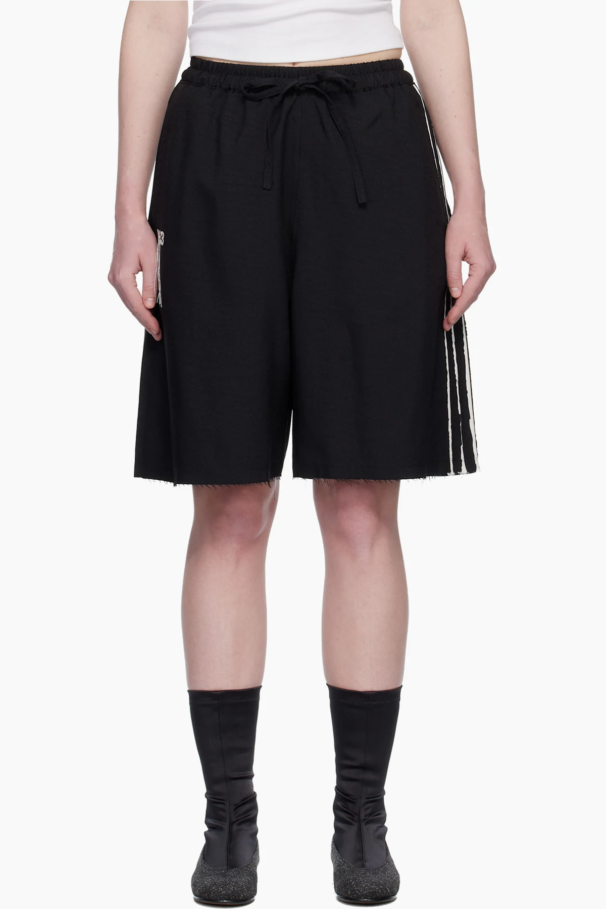 Black Sport Uniform Raw Cut 3 Stripes Shorts