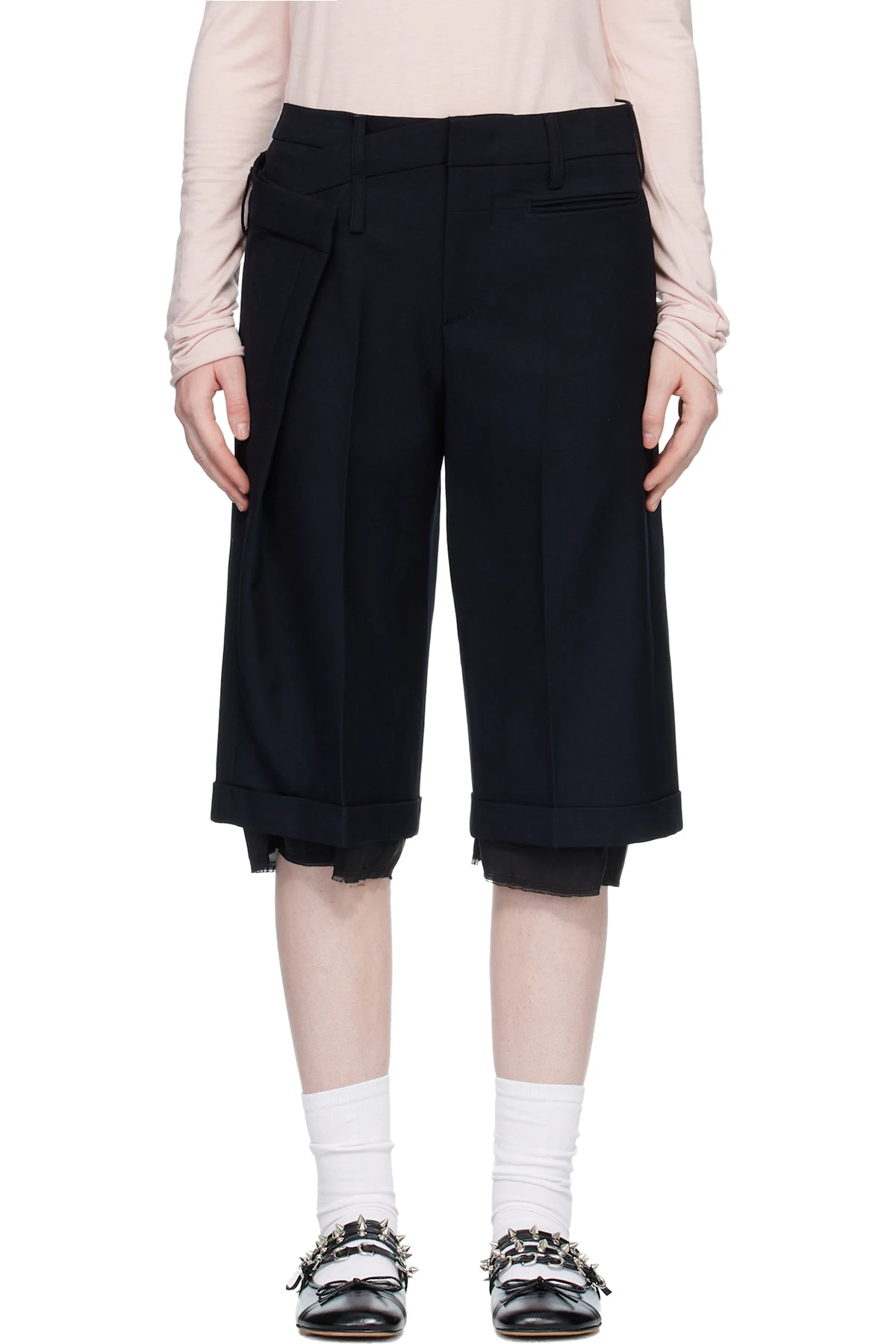 Black Wrap Over Bermuda Shorts