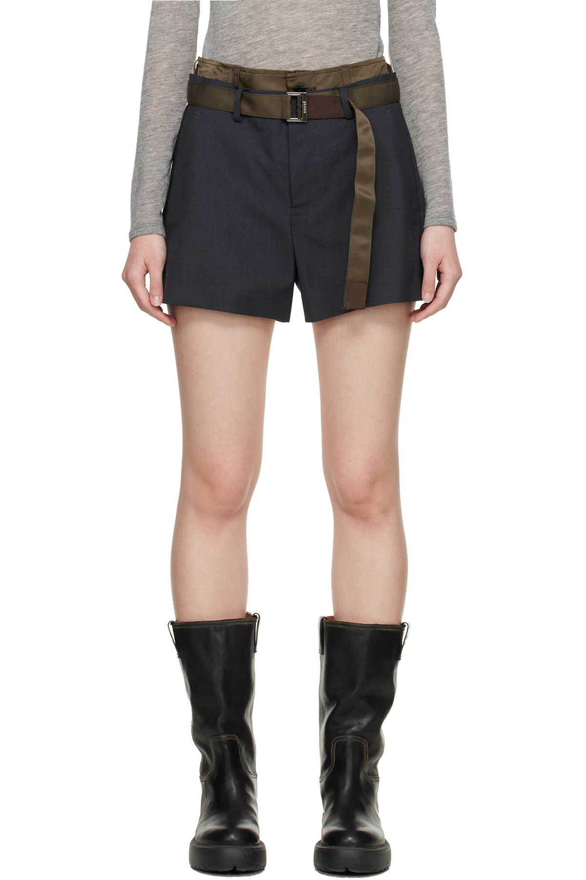 Gray Suiting & Nylon Twill Shorts