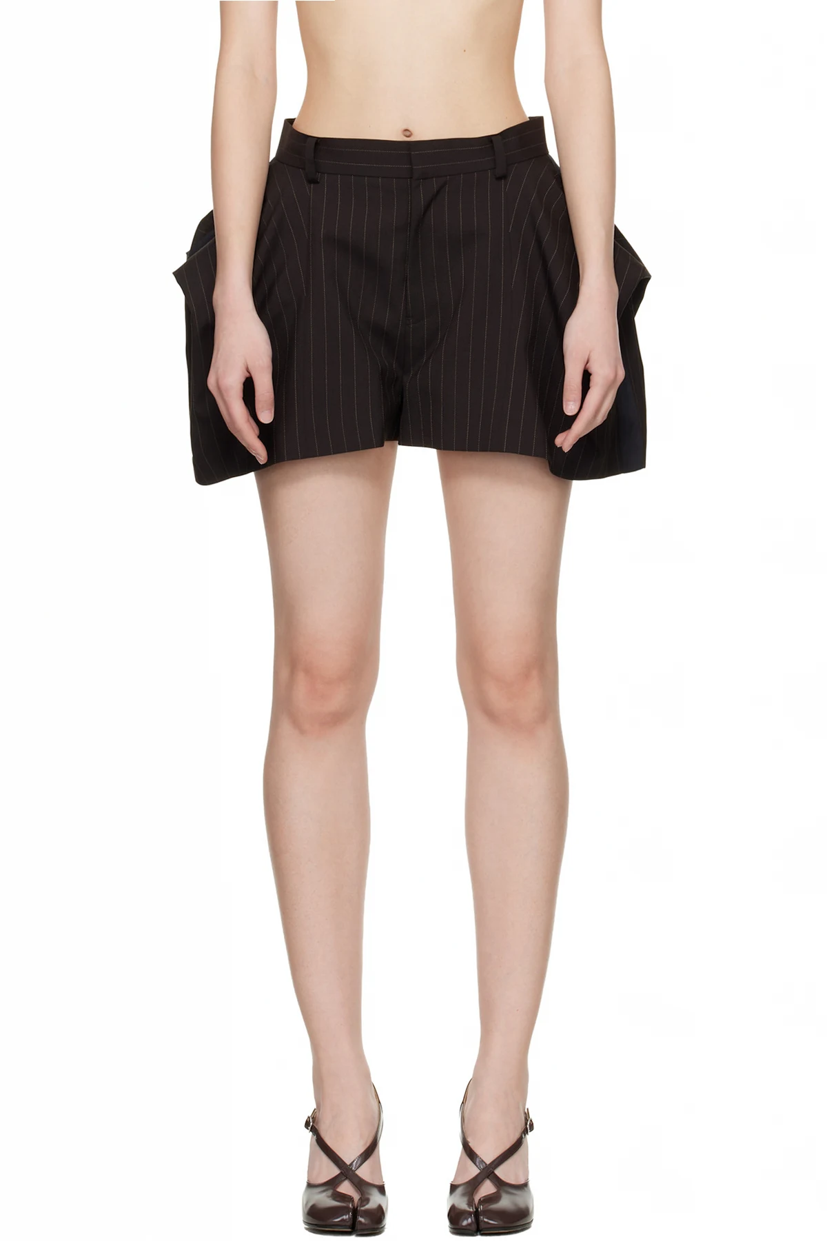 Brown Chalk Stripe Shorts