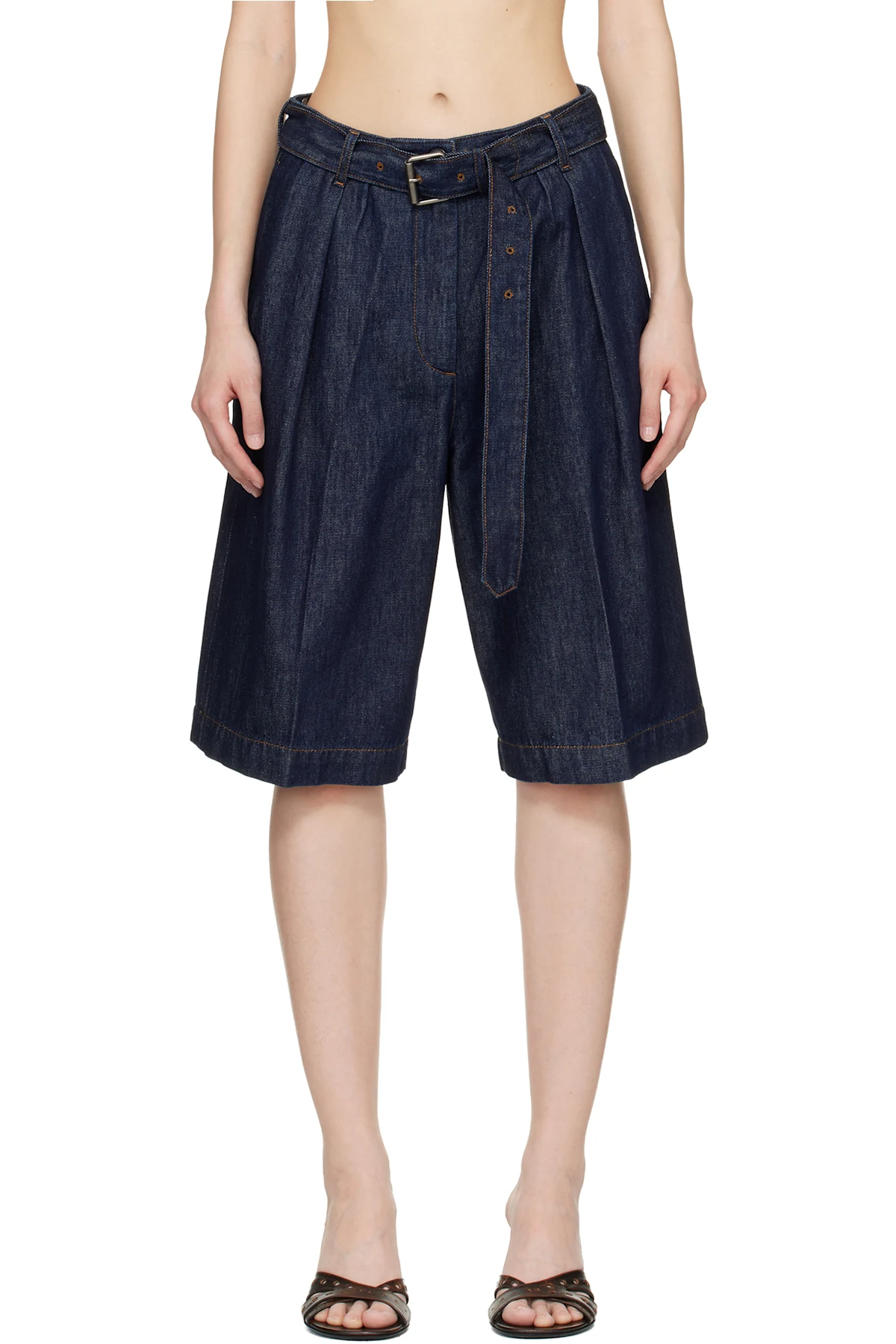 Blue Belted Denim Shorts