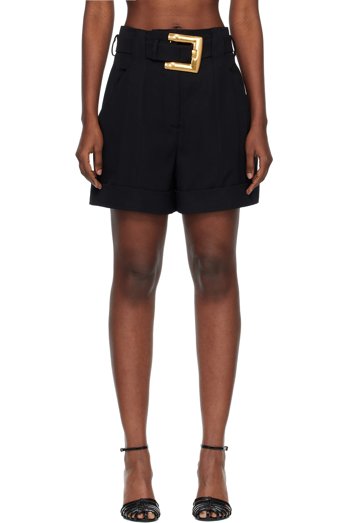 Black Grain De Poudre Belt Shorts