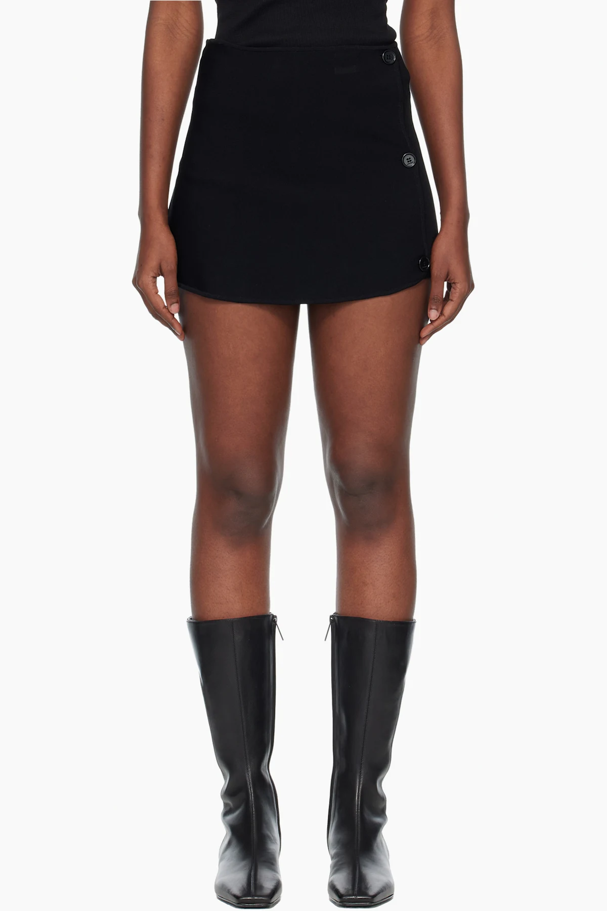 Black Oblique Buttoned Knit Mini Skort