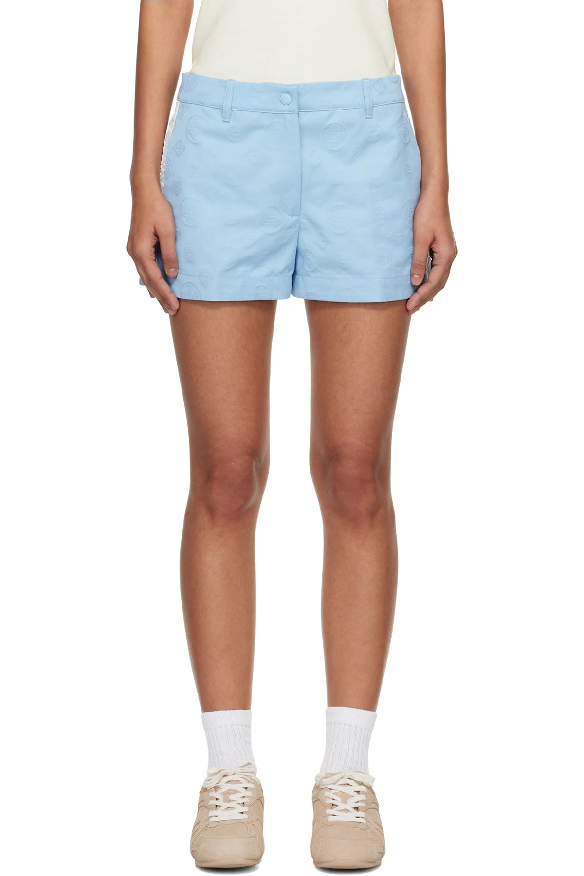 Blue Monogram Mini Shorts