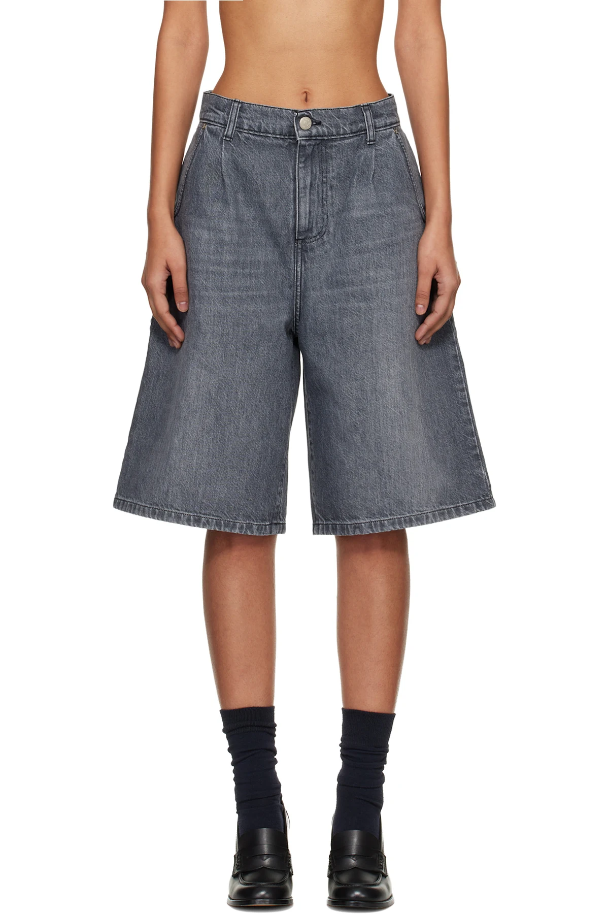 Gray Rivet Denim Shorts