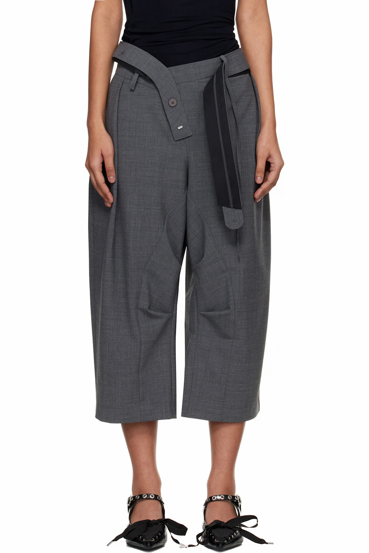 Gray Strapped Baggy Suit Shorts