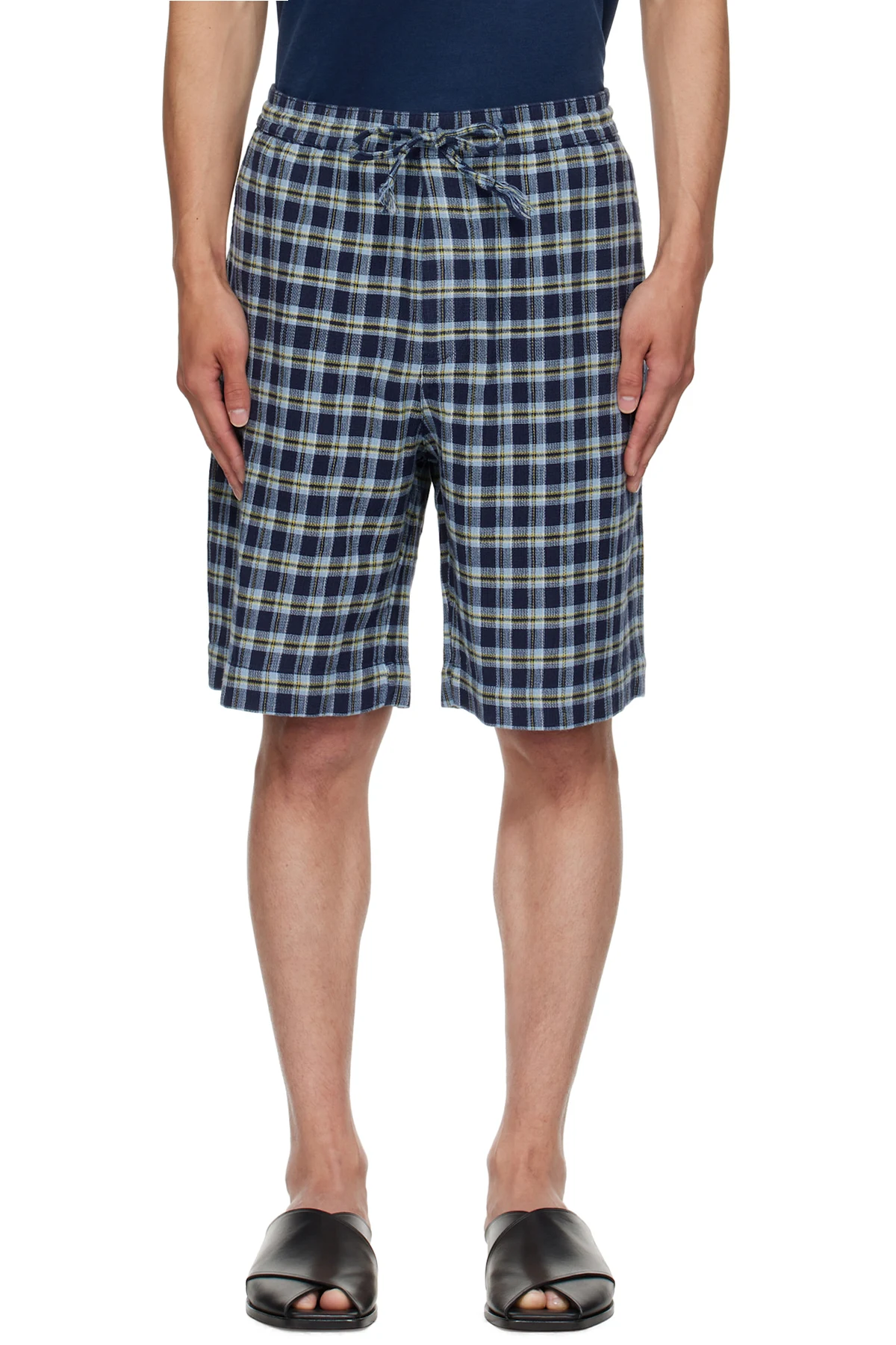 Navy Dune Plaid Fringe Beach Shorts
