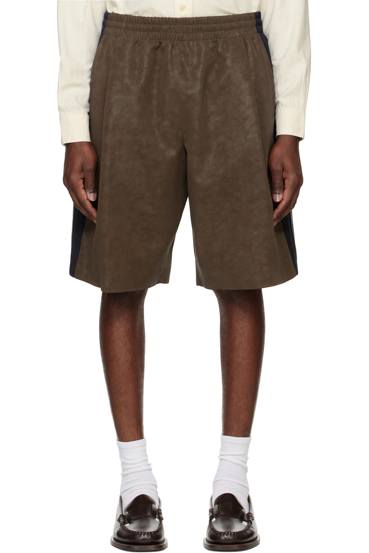 Brown Side Detail Faux-Suede Shorts