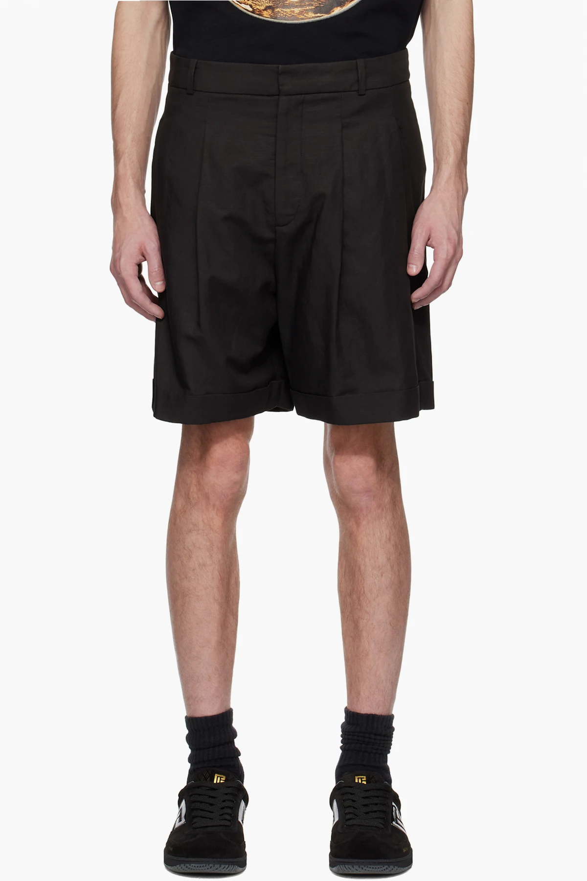 Black Pleated Bermuda Shorts