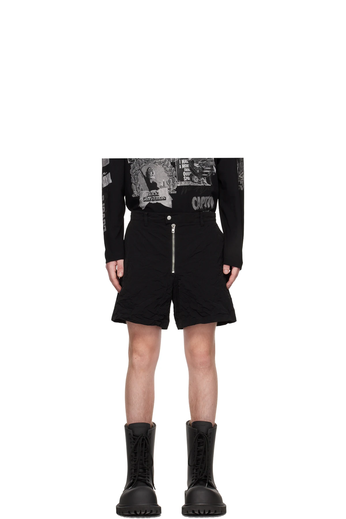Black Crumpled Shorts